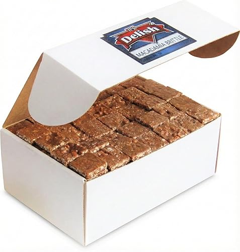 Gourmet Macadamia Brittle by It's Delish, 6 LBS Bulk Box - Old Fashion Style Macadamias Brittle in Square Cut Pieces - Sweet & Crunchy Candy in Bulk