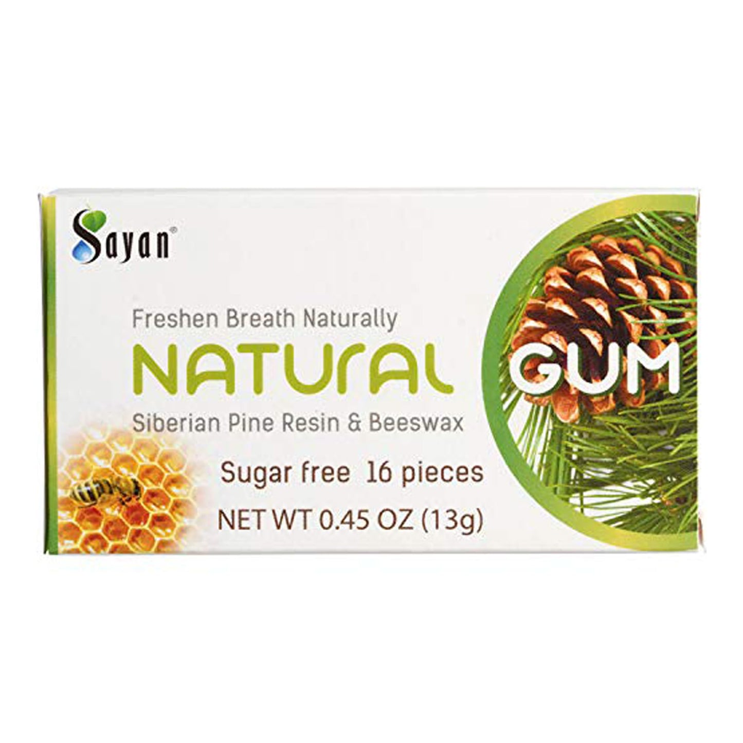 Sayan Sugar Free All Natural Gum, Siberian Pine Tree Resin and Beeswax Chewing Gum for Fresh Breath, Vegetarian, Non-GMO, No Sugar, Gluten Free