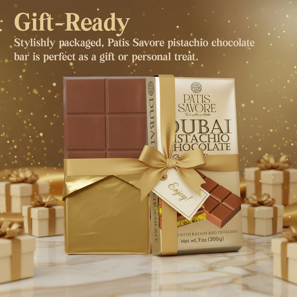 Dubai Chocolate Bar Pistachio - 7 oz Dessert with Pistachio Cream & Kataifi Filling | Gourmet Dubai Chocolate Filling | Elegant Gift Chocolate