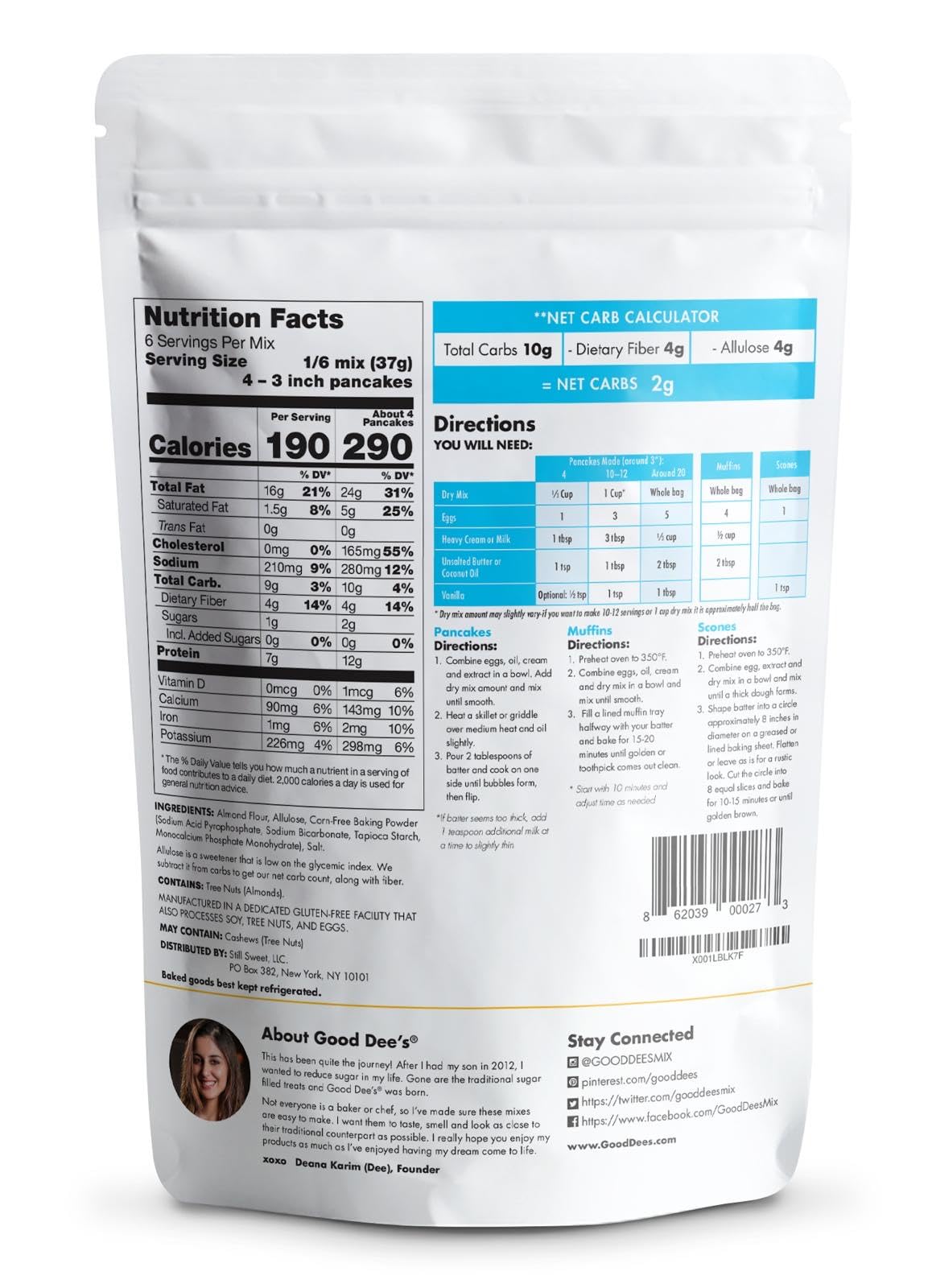 Good Dee’s Pancake, Waffle & Scone Mix - Low Carb Keto Baking Mix (1g Net Carbs, 20 Pancakes) | Sugar-Free, Gluten-Free, Grain-Free, Dairy-Free & Soy-Free | Diabetic, Atkins & WW Friendly