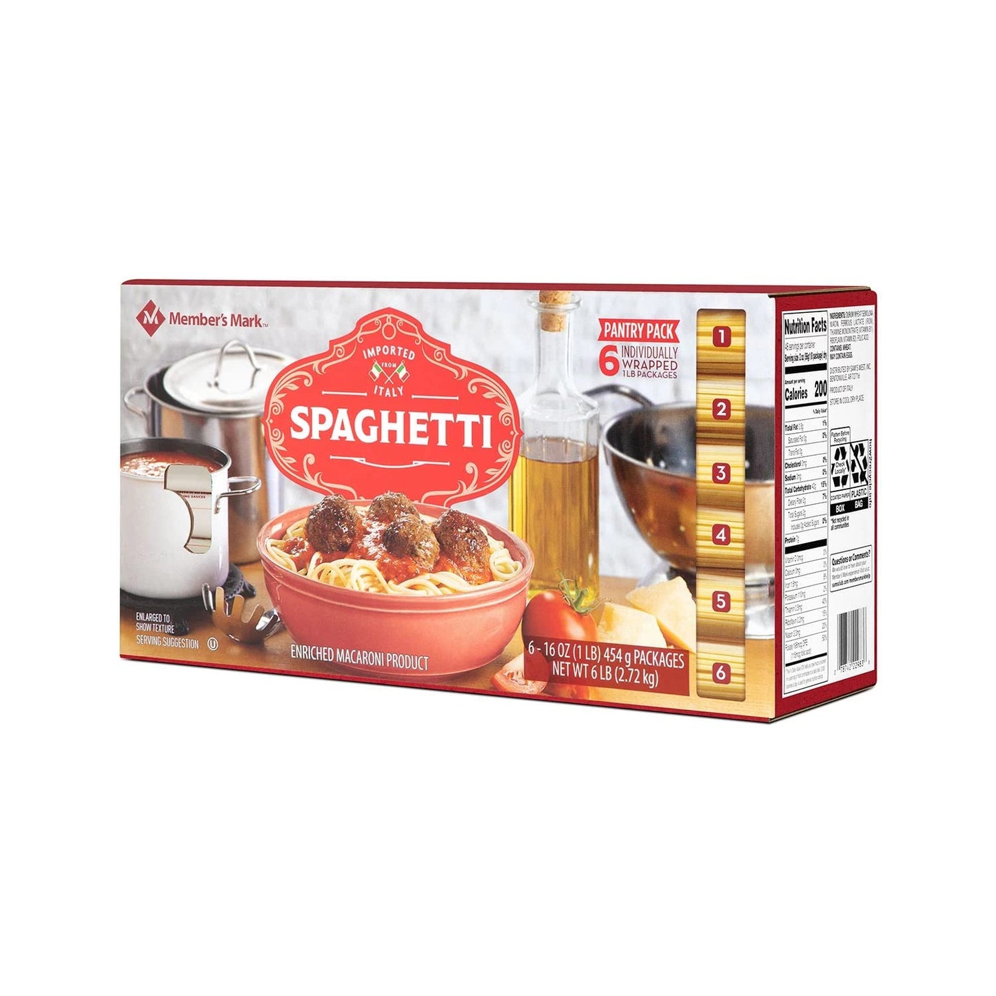 Member's Mark Spaghetti Pasta Pantry Pack, 1 Pound (Pack of 6)