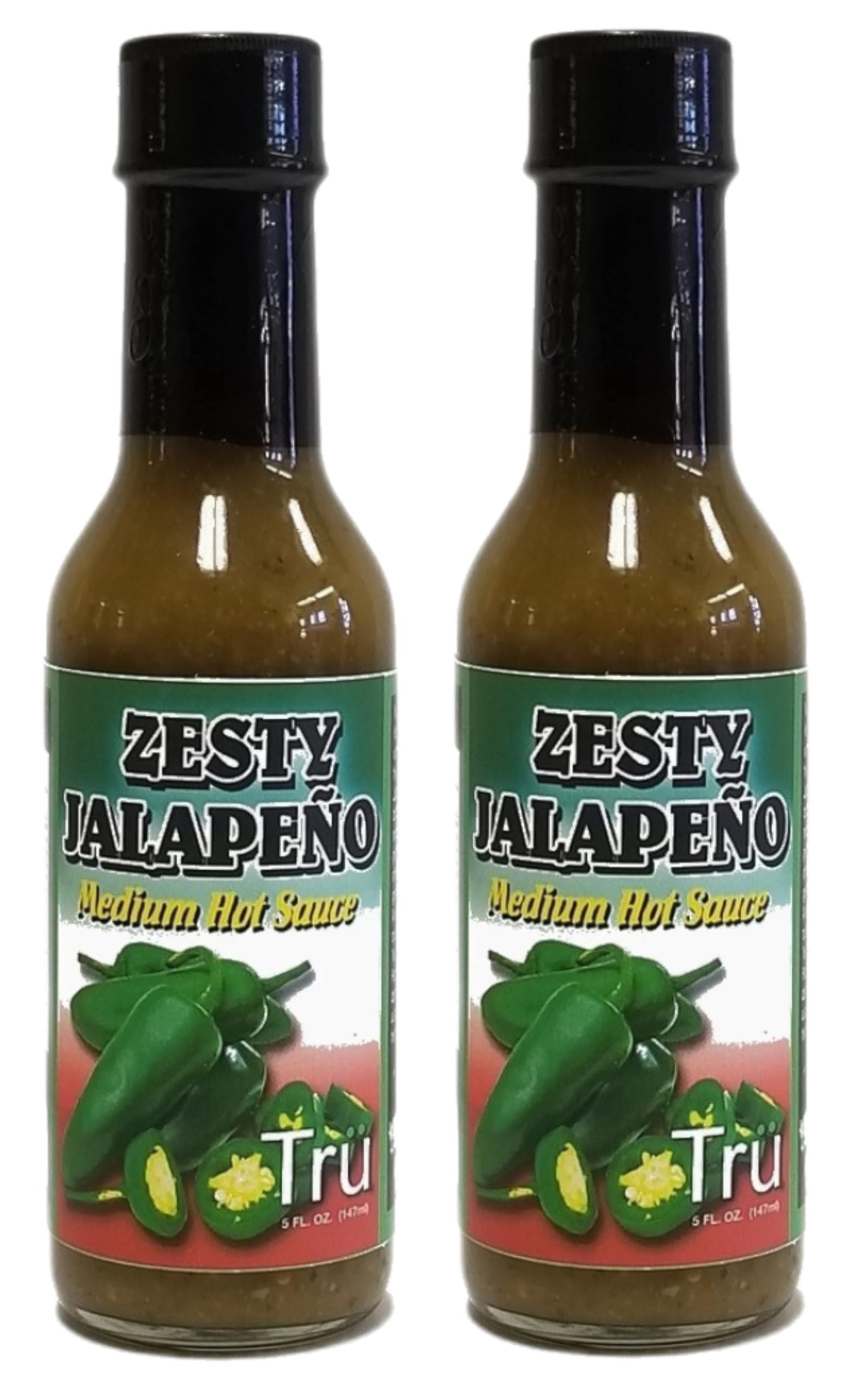 Tru Zesty Jalapeño Medium Hot Sauce - All Natural & Fresh Ingredients | Tangy & Spicy Flavor with Smoked Black Pepper Pickle Blend, 5 Fl Oz (Pack