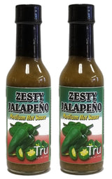 Tru Zesty Jalapeño Medium Hot Sauce - All Natural & Fresh Ingredients | Tangy & Spicy Flavor with Smoked Black Pepper Pickle Blend, 5 Fl Oz (Pack