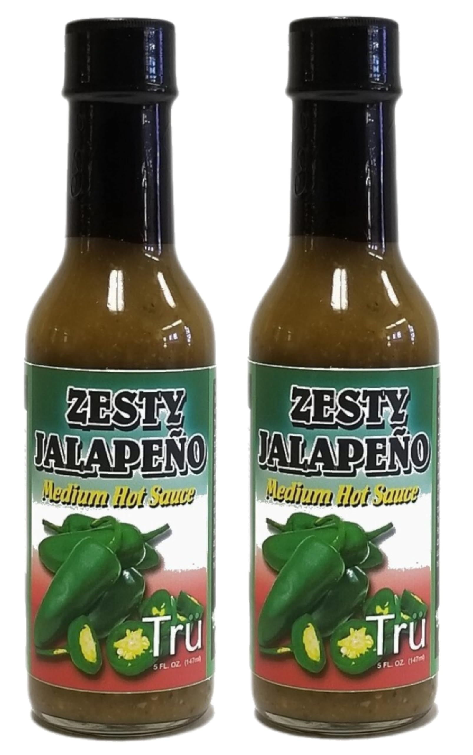 Tru Zesty Jalapeño Medium Hot Sauce - All Natural & Fresh Ingredients | Tangy & Spicy Flavor with Smoked Black Pepper Pickle Blend, 5 Fl Oz (Pack