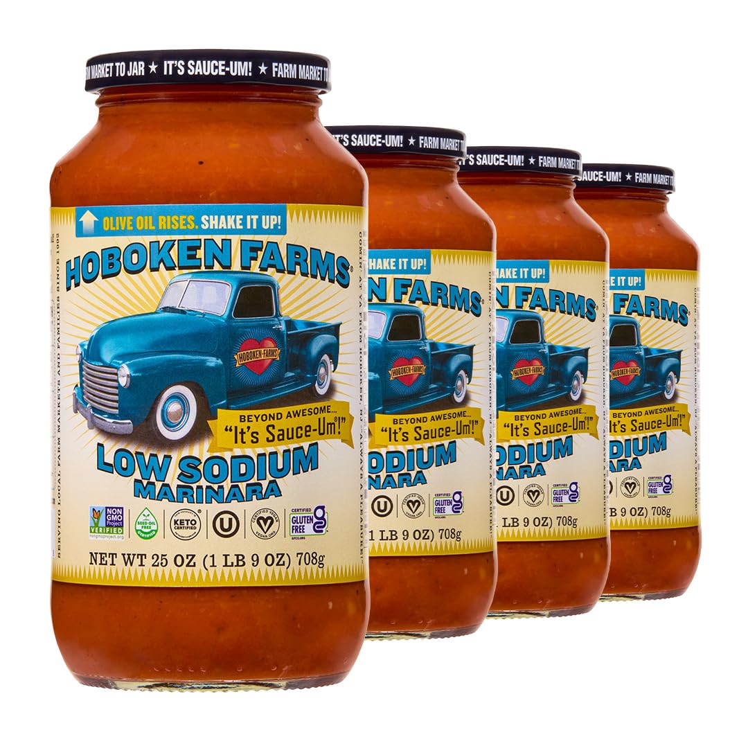 Hoboken Farms Low Sodium Marinara Sauce - Keto Certified, Low Sodium, No Sugar Added, Non GMO Project Verified, Plant Based, and Paleo Friendly (25 Fl