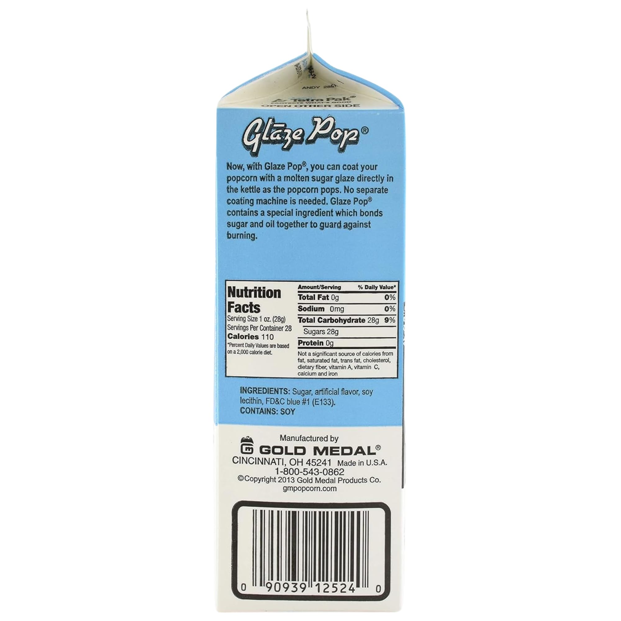 Glaze Pop Blue Raspberry Popcorn Coating Mix, 28 oz - Sweet Frosted Flavor, Cooks Directly in Popper, Vibrant Candy Glaze