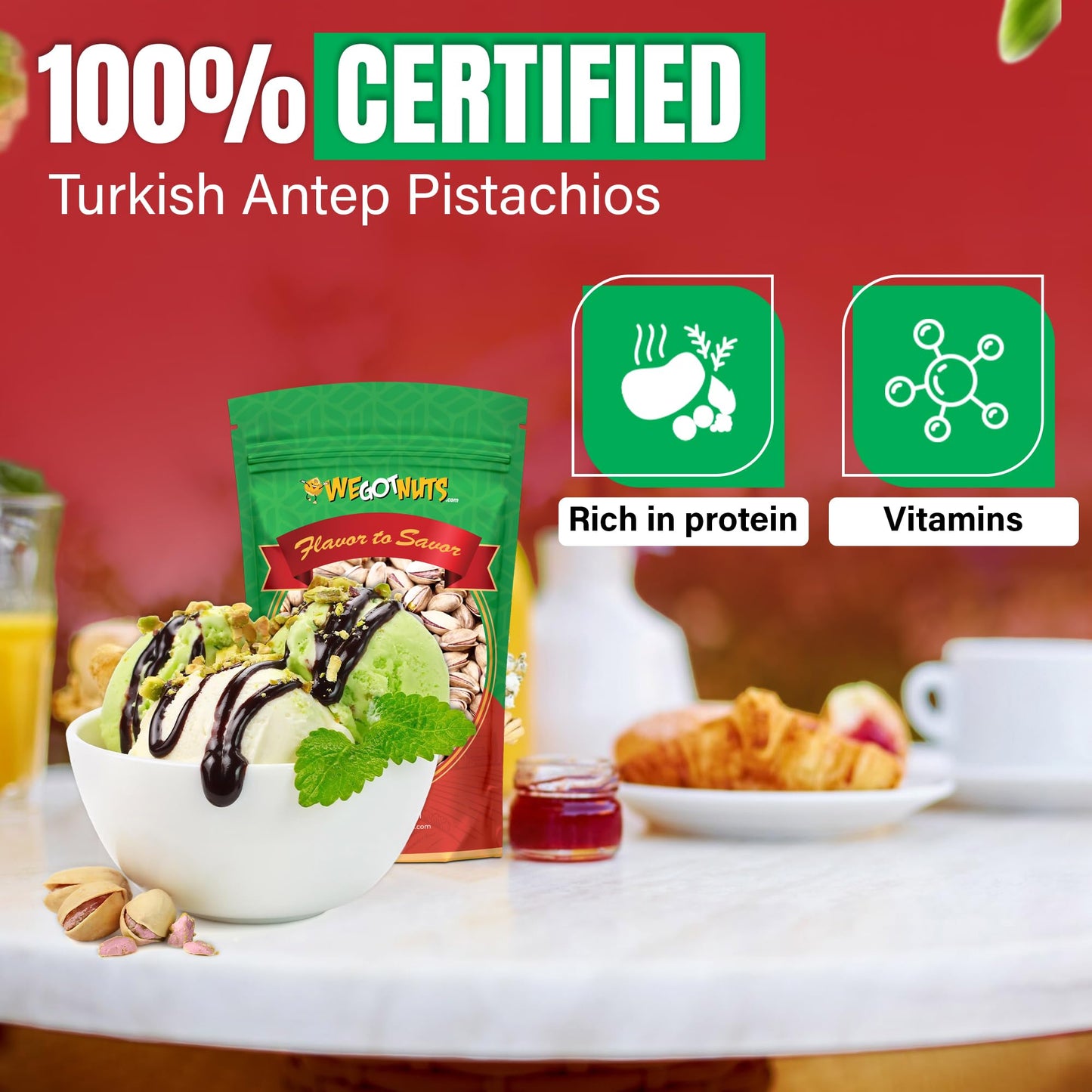 Turkish Antep Pistachios - 2.5 lbs (40oz) Premium Quality Kosher Roasted Pistachios By We Got Nuts - Natural & Healthy Rich Flavor Snack - Whole