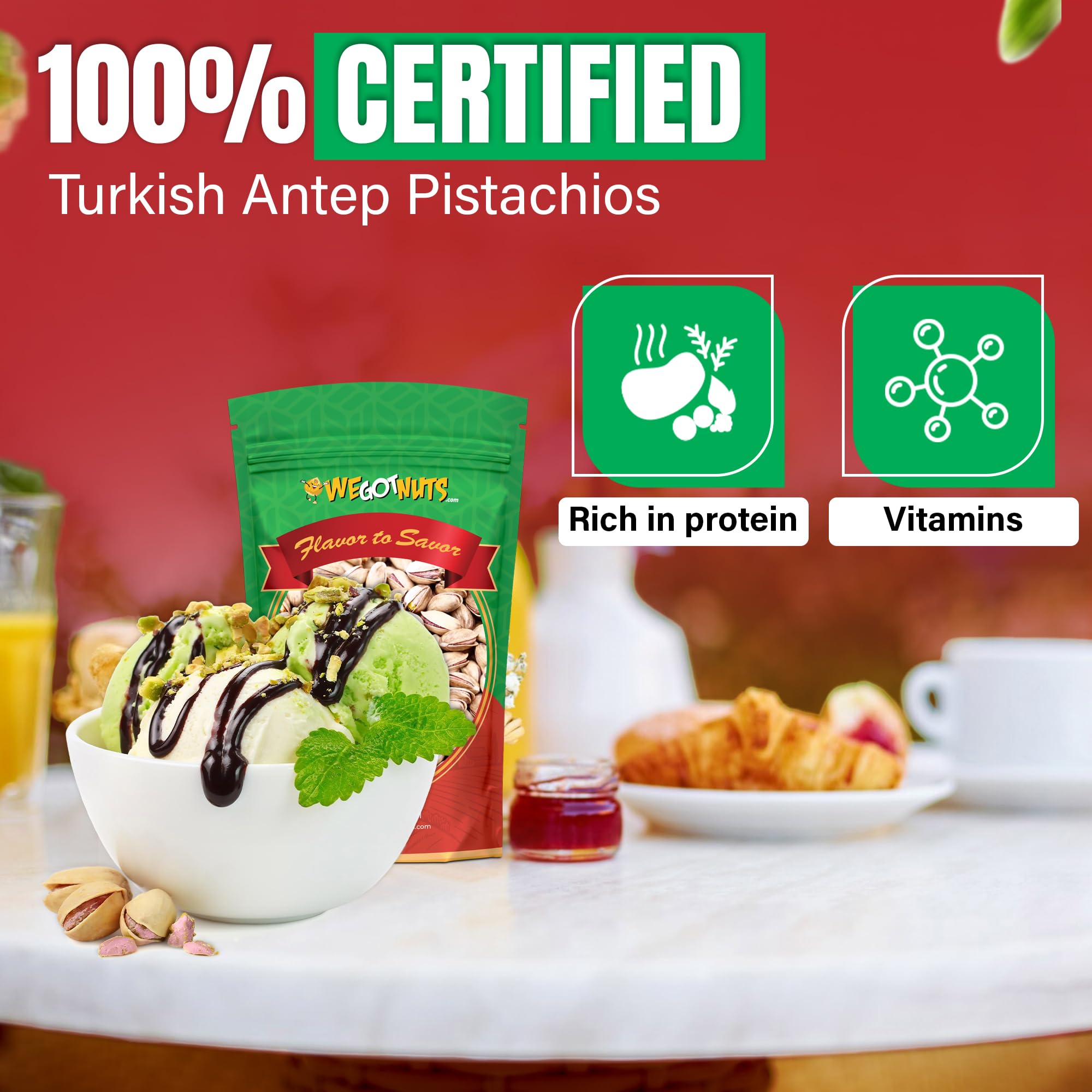 Turkish Antep Pistachios - 2.5 lbs (40oz) Premium Quality Kosher Roasted Pistachios By We Got Nuts - Natural & Healthy Rich Flavor Snack - Whole