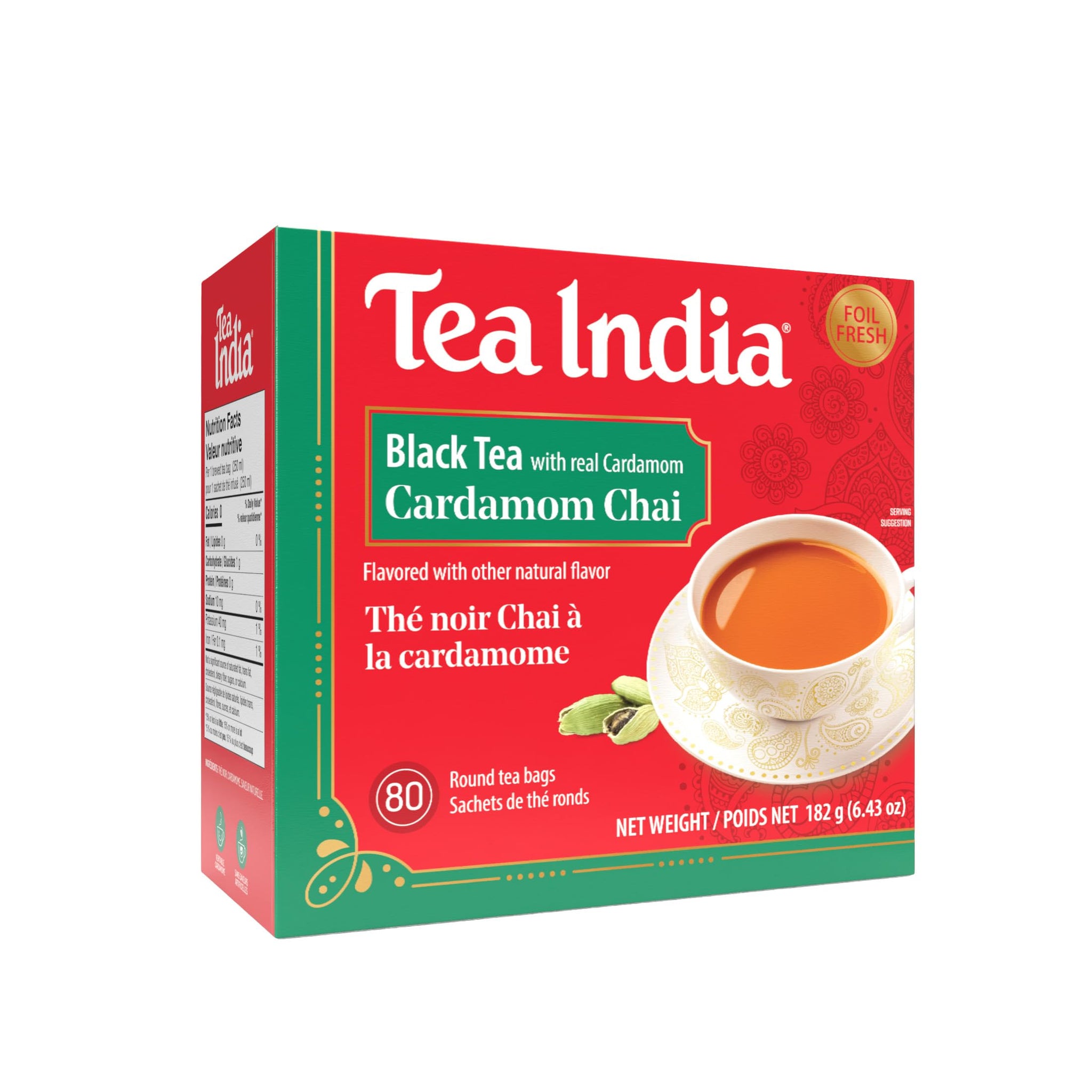 Tea India Premium Red Box Cardamom Chai Tea Flavorful Blend Of Premium Black Tea, Cardamom & Natural Ingredients Traditional Indian Caffeinated Tea 80