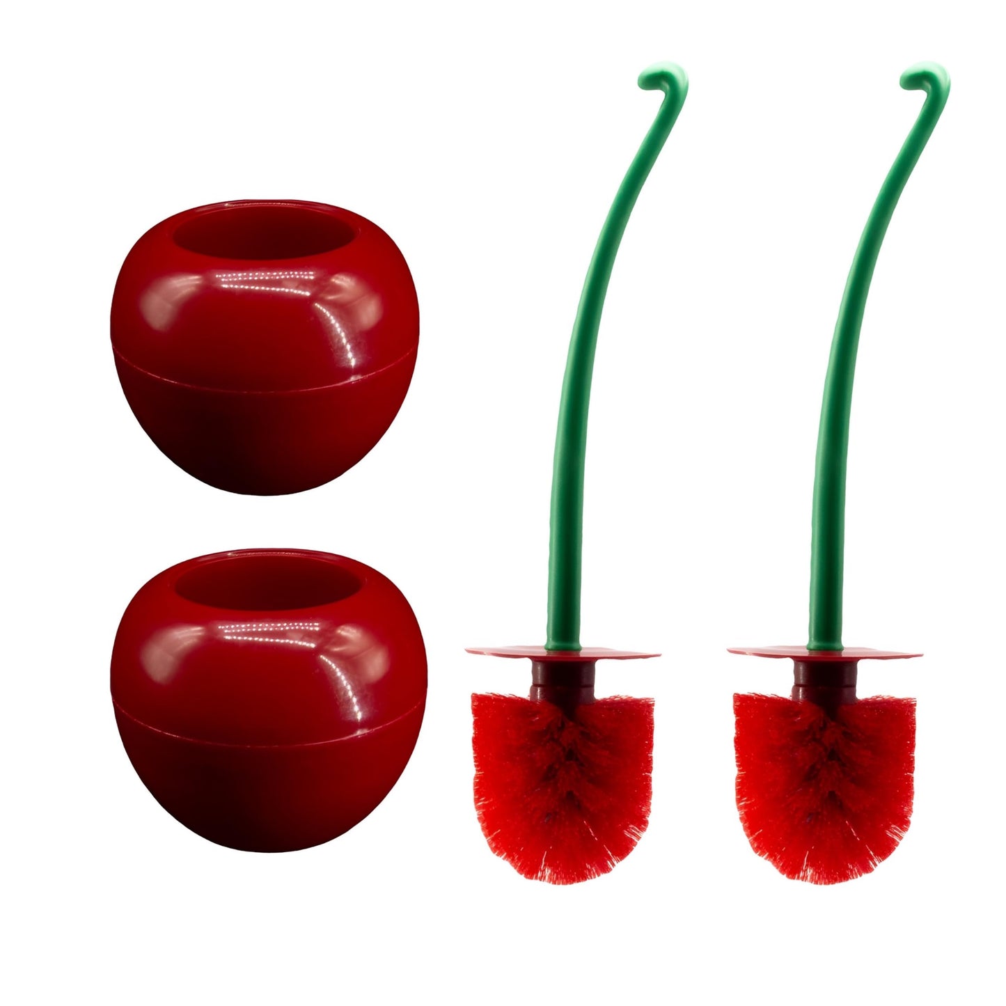 Toilet Bowl Brush with Holder Set: 360°Under Rim Toilet Scrubber Cute Cherry 2pcs-Heavy Duty Scrubbing Bristles for Apartment Bathroom
