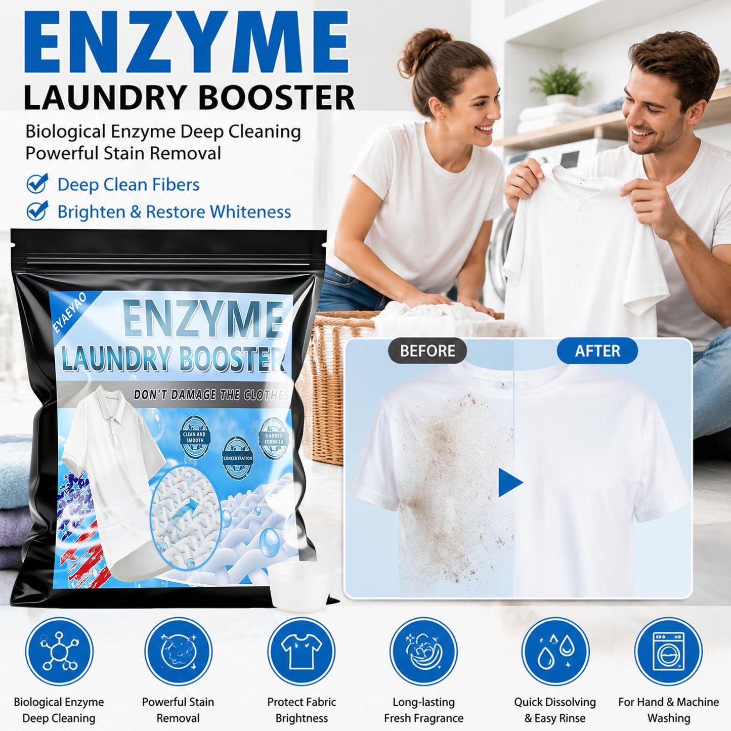 Bio Enzyme Laundry Booster Powder - Ultra-Concentrated Stain & Odor Remover for Whites & Colors | Oxygen Bleach Alternative | Non-Toxic, Biodegradable