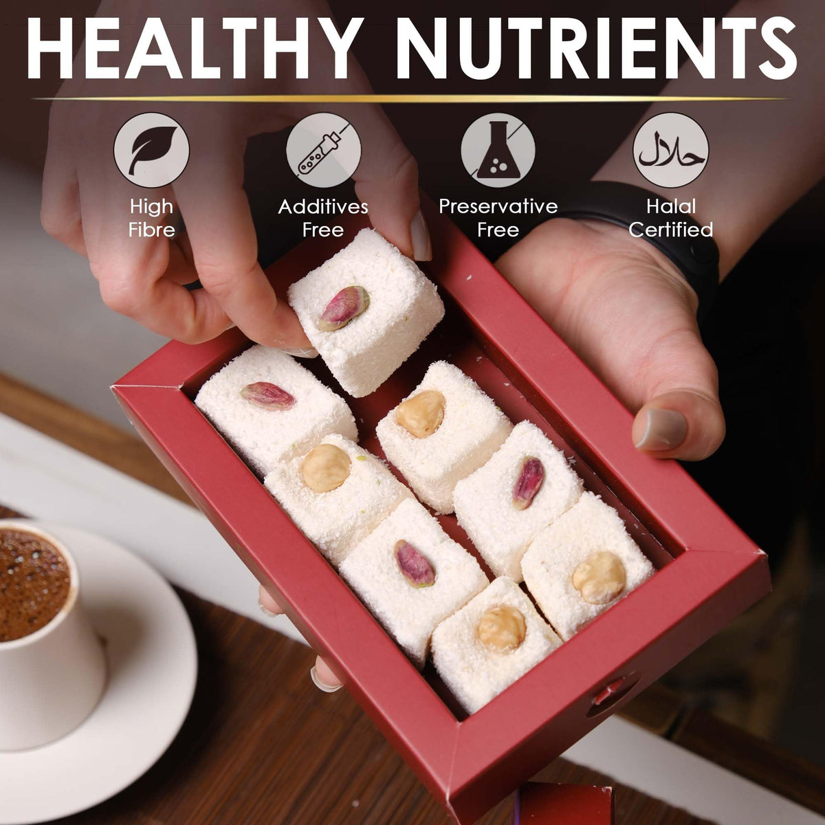 Turkish Delights Candy Gift Box - Assorted Turkish Delight Lokum, Traditional Turkish Food Sweet, Gourmet Lokum Candy, 7.05 oz (200g) (Hazelnut