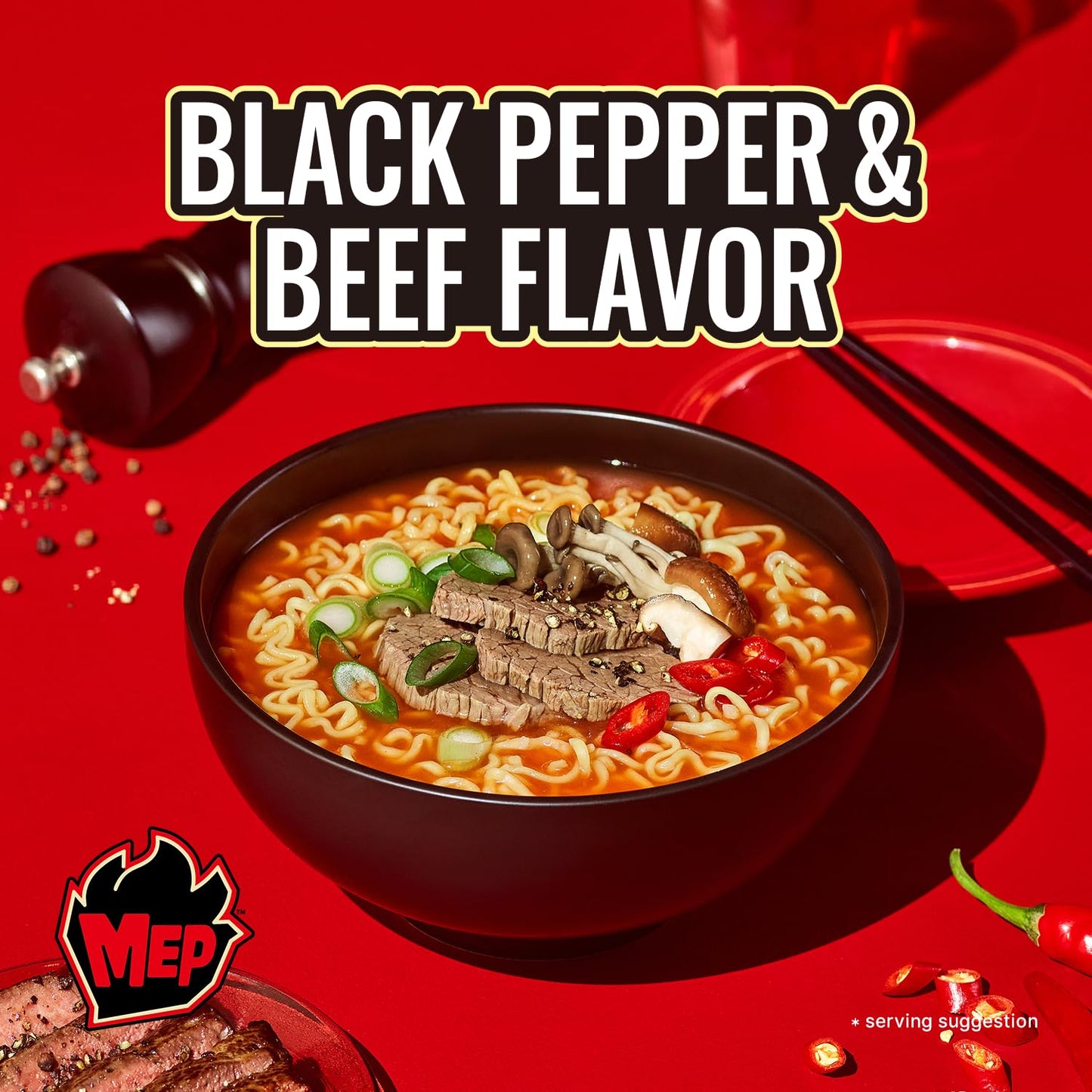 Samyang MEP Black Pepper Beef Ramen Spicy Korean Instant Noodle Soup ENHYPEN Pick Rich Bone Broth Quick Microwave Meal 3.88 oz (Pack of 4)