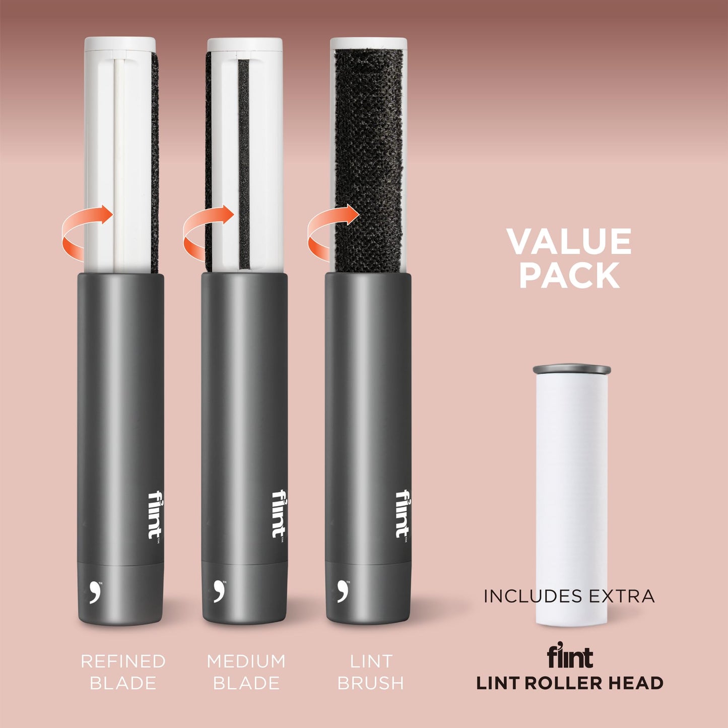 Flint All-in-One Fabric Shaver, Compact, Retractable & Travel-Friendly Fuzz Remover with 2 Fabric-Safe Care Surfaces, Lint Brush & Lint Roller