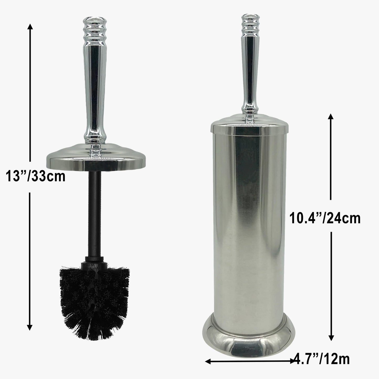 Indecor Home Silver Chrome Toilet Bowl Brush with Holder with Removable lastic Liner, Durable Bathroom Cleaning Tool, Bathroom Cleaner Brush