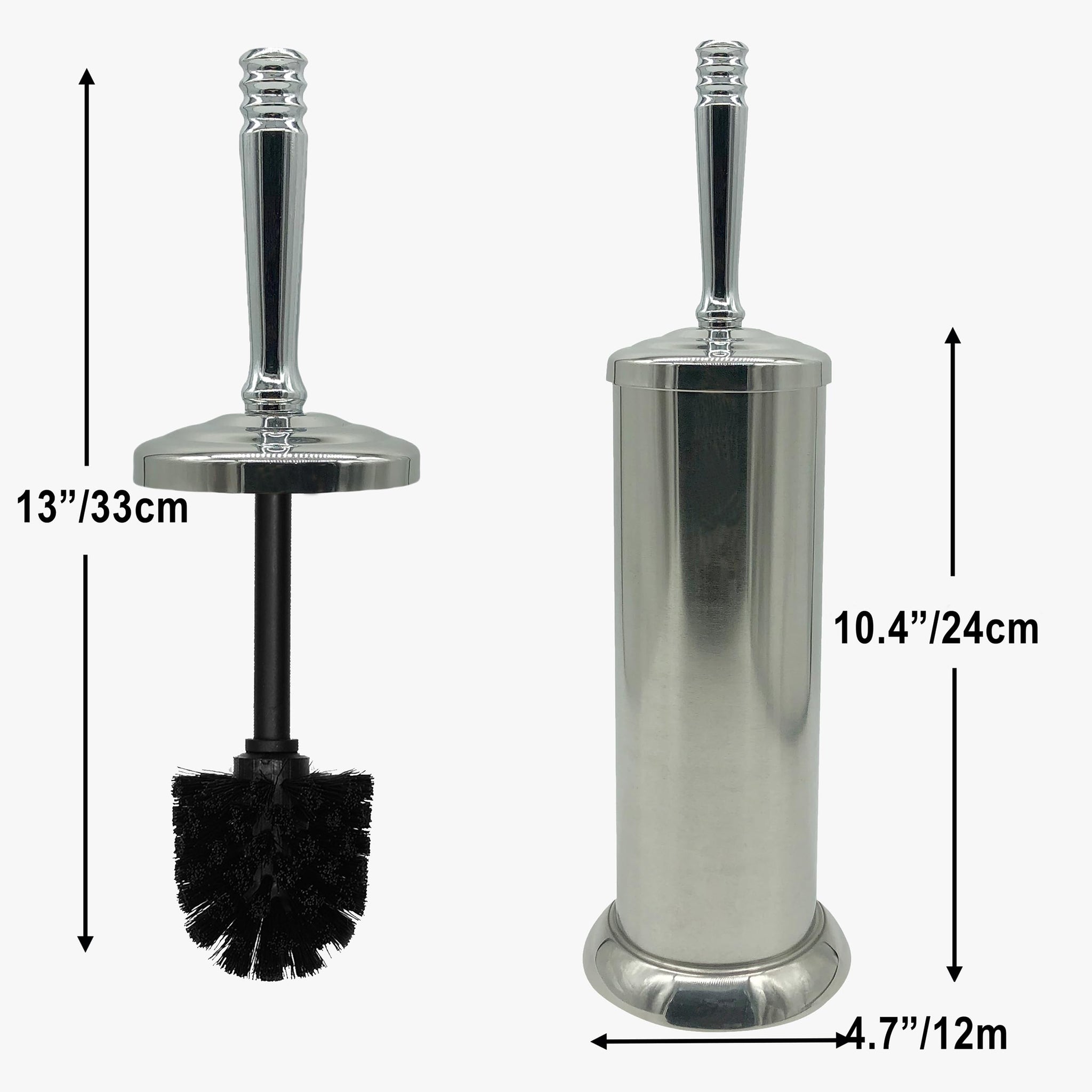 Indecor Home Silver Chrome Toilet Bowl Brush with Holder with Removable lastic Liner, Durable Bathroom Cleaning Tool, Bathroom Cleaner Brush