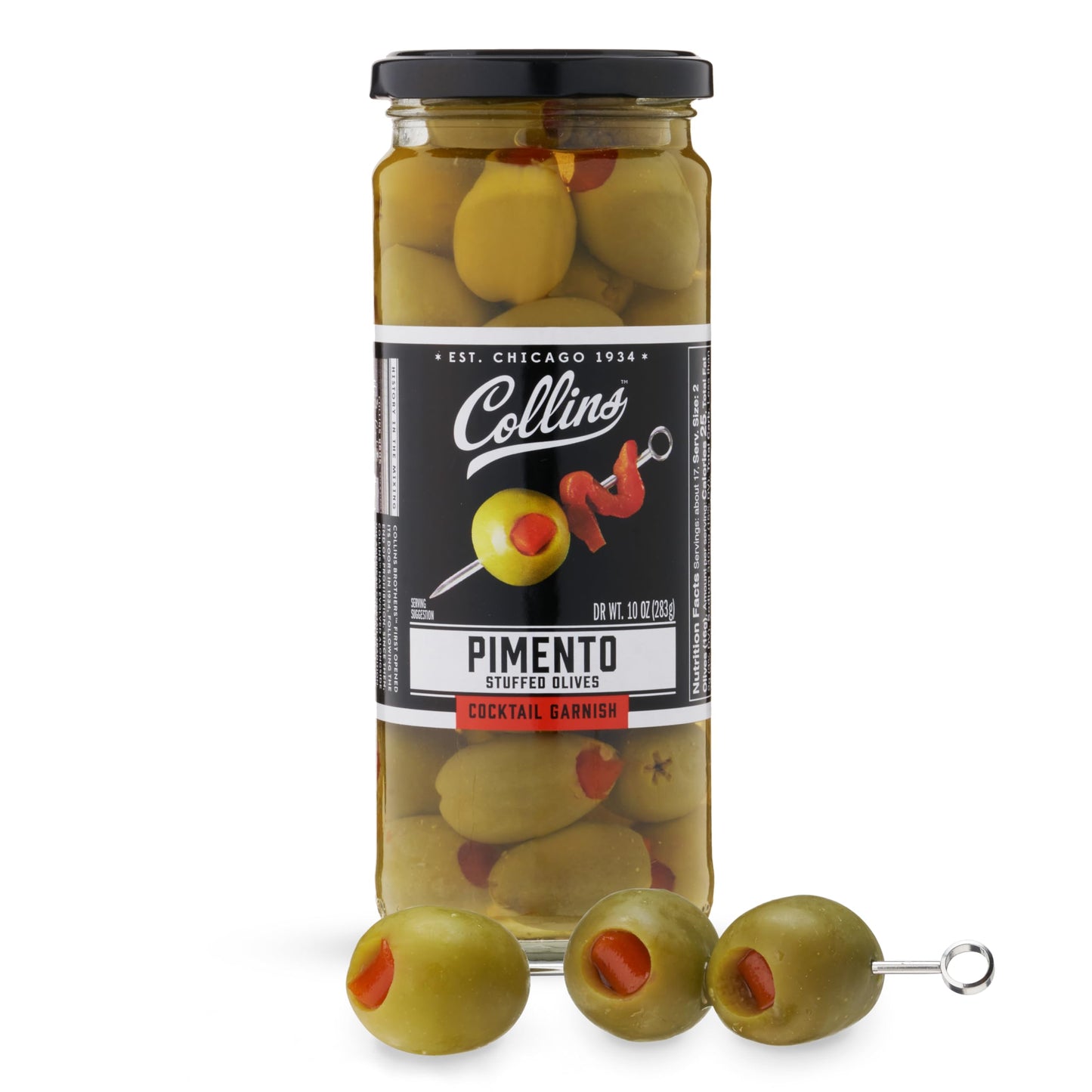 Collins Colossal Martini Pimento Olives | Premium Garnish for Cocktails, Martinis, and Salads, Snack Trays, Charcuterie, Cheese Plates, Condiment