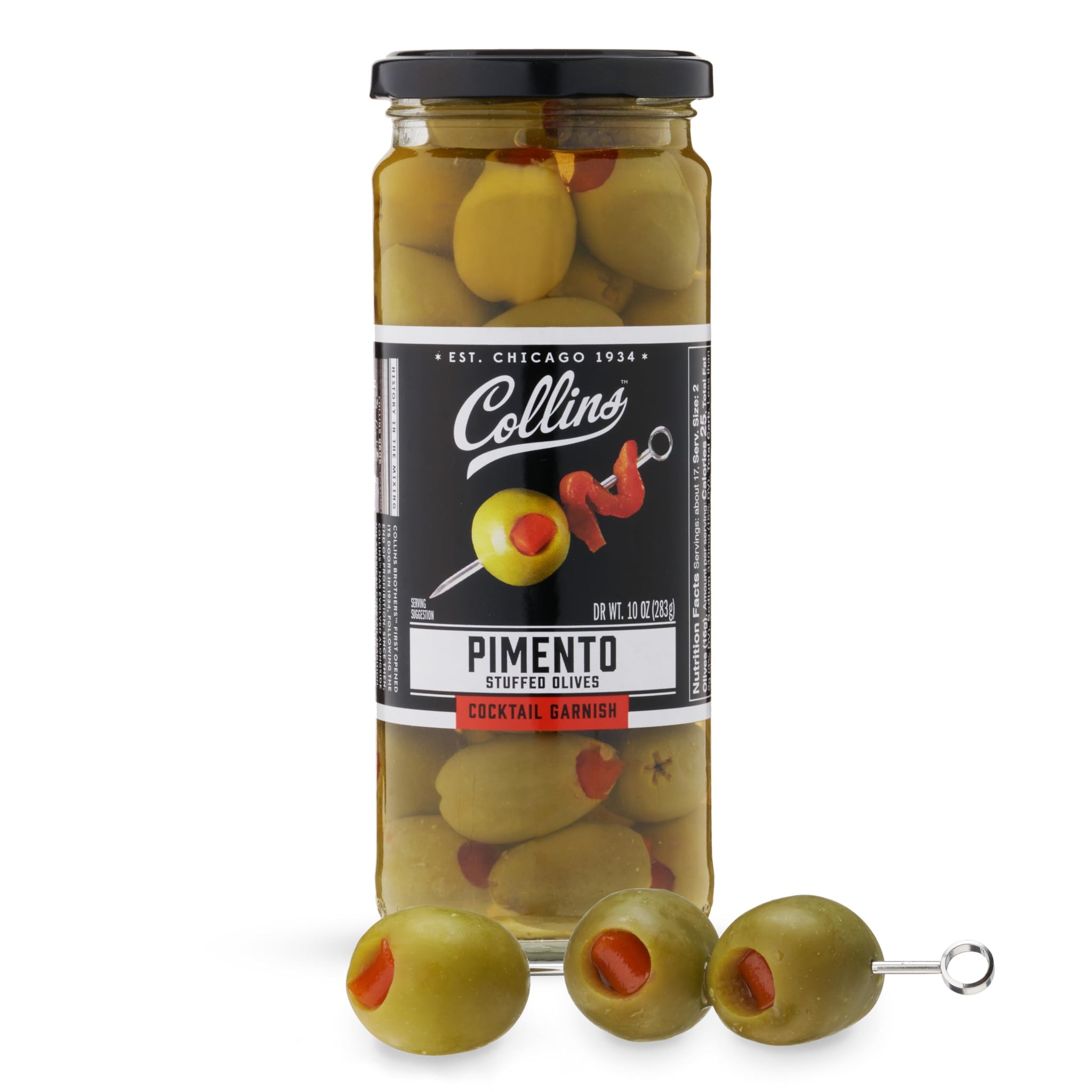 Collins Colossal Martini Pimento Olives | Premium Garnish for Cocktails, Martinis, and Salads, Snack Trays, Charcuterie, Cheese Plates, Condiment