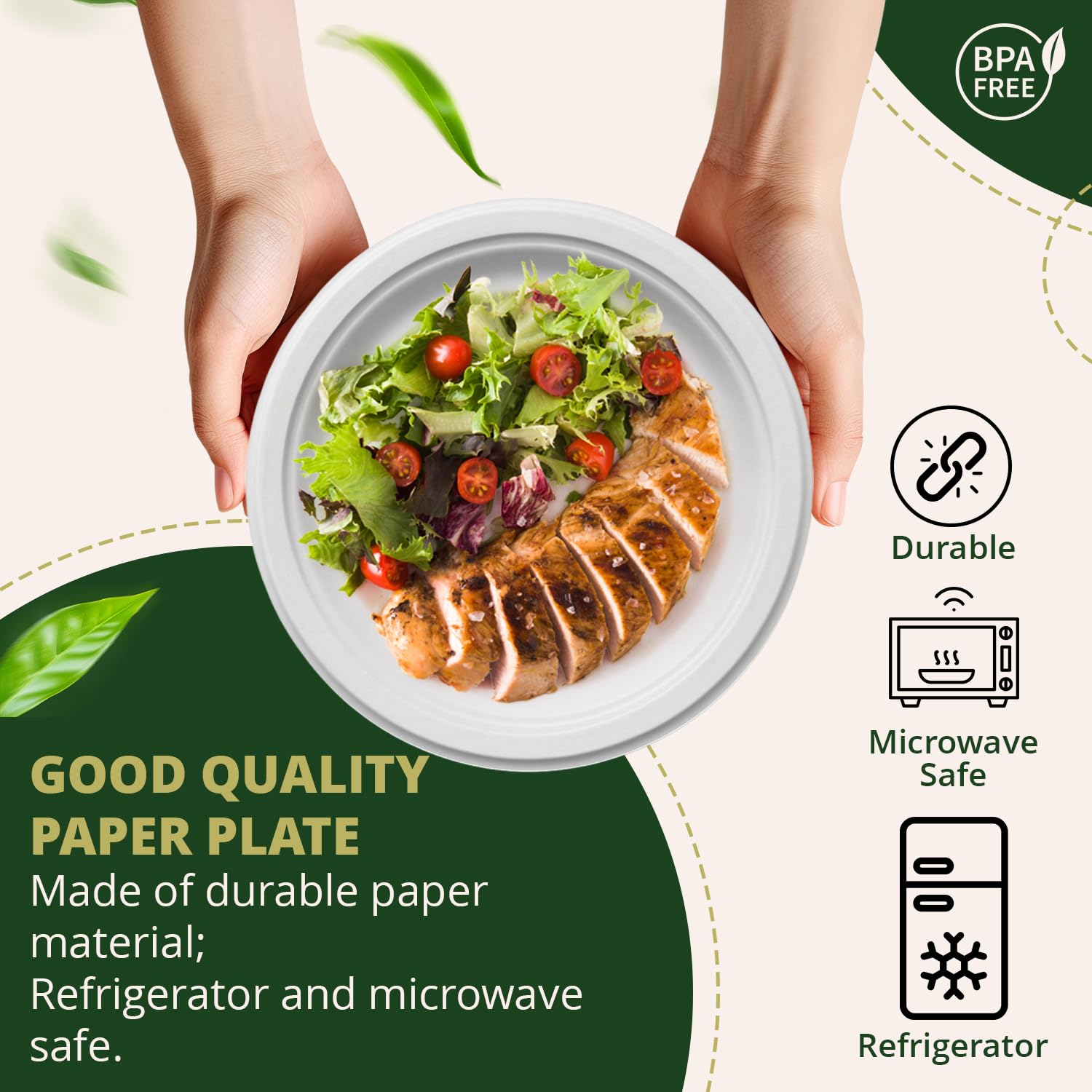 Naturawave Essentials 100% Compostable Paper Plates, Heavy Duty Disposable Plates [50-Pack] 10 Inch Plates - Eco-Friendly, Biodegradable Sugarcane