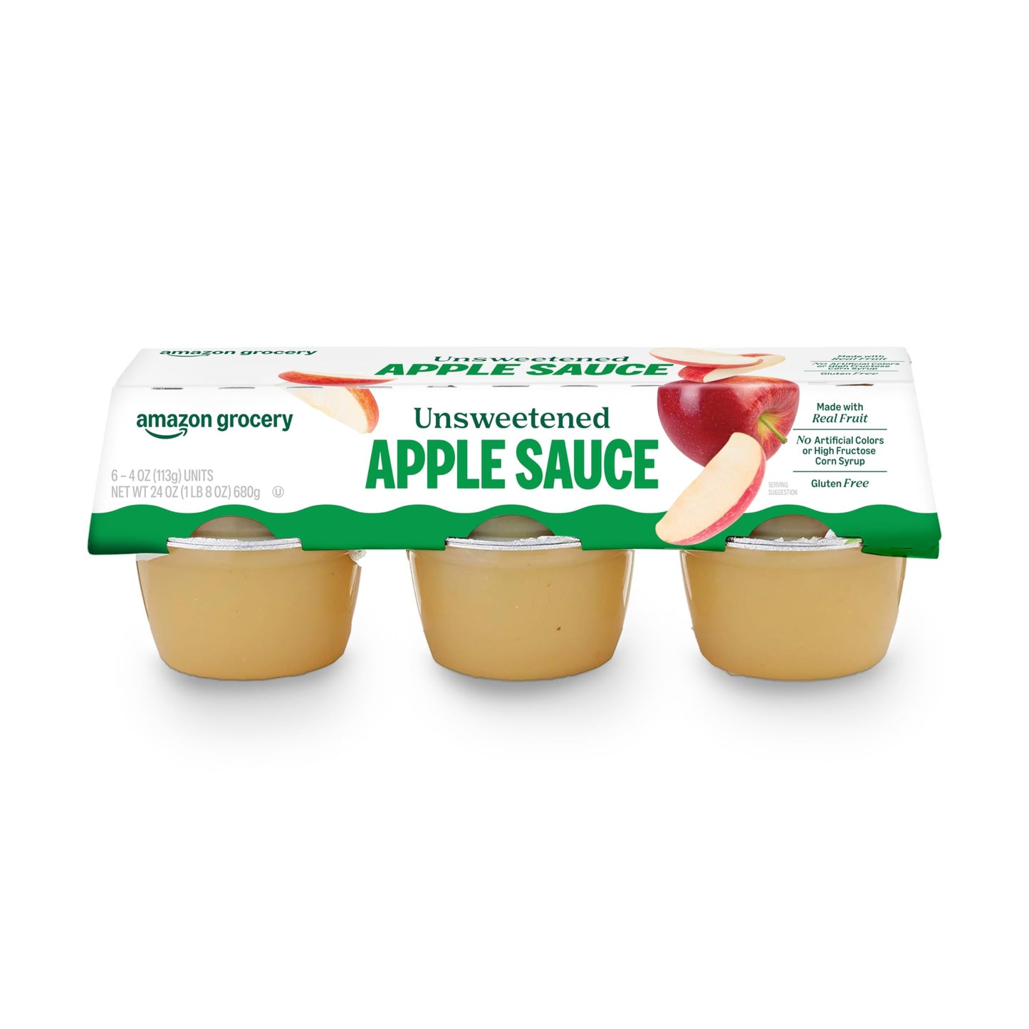 Amazon Grocery, Unsweetened Apple Sauce, 4 Oz, Pack of 6