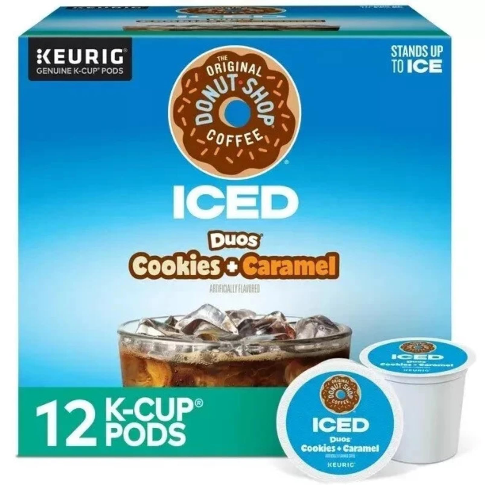 The Original Donut Shop Duos Cookies and Caramel Iced Coffee K-Cup Pods, Medium Roast, Recyclable, 12 Count Box, Specially Crafted for Iced Coffee