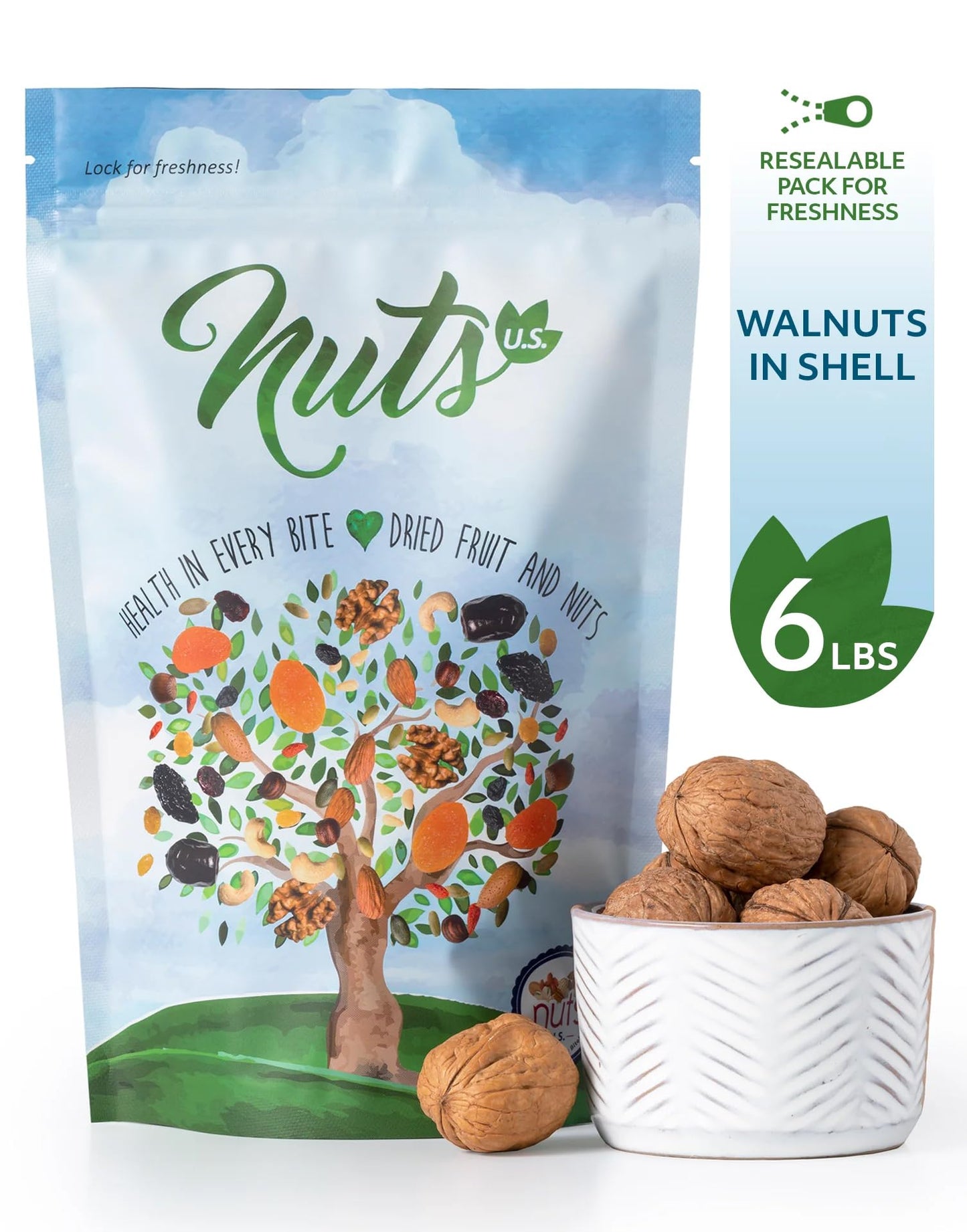 NUTS U.S. - Walnuts In Shell | Grown and Packed in California | Chandler Variety | Fresh Buttery Taste and Easy to Crack | Non-GMO and Raw Walnuts in