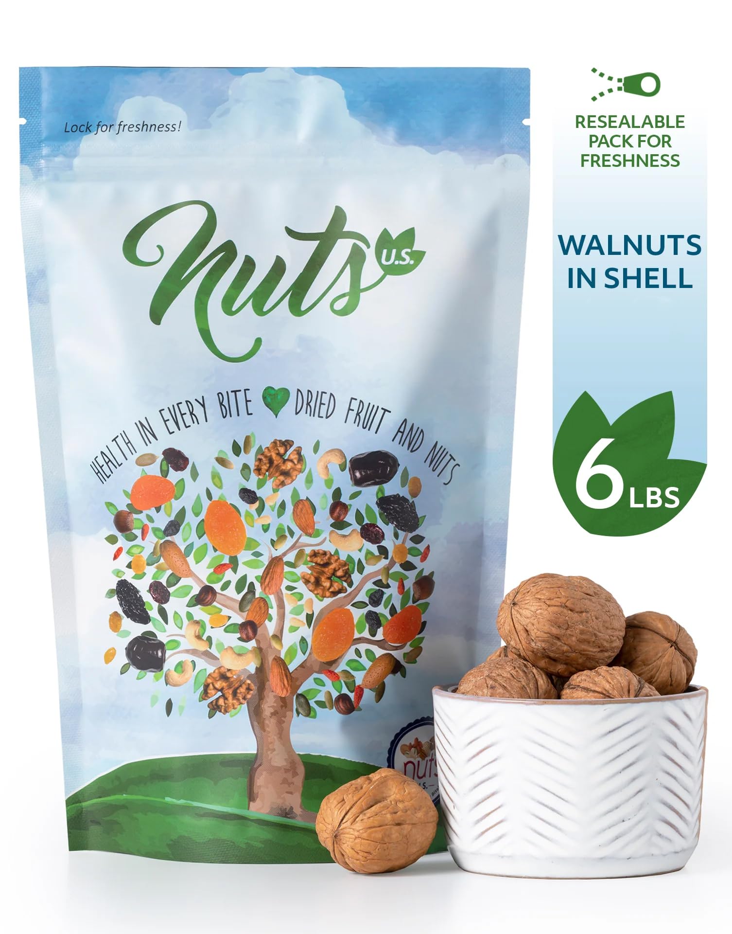 NUTS U.S. - Walnuts In Shell | Grown and Packed in California | Chandler Variety | Fresh Buttery Taste and Easy to Crack | Non-GMO and Raw Walnuts in