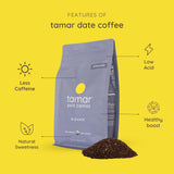 Elevate by Tamar Date Coffee | Organic Blend of Coffee & Whole Dates | Low Acid Ground Coffee | Healthy Sweetness | Lower Caffeine | Tested for Mold