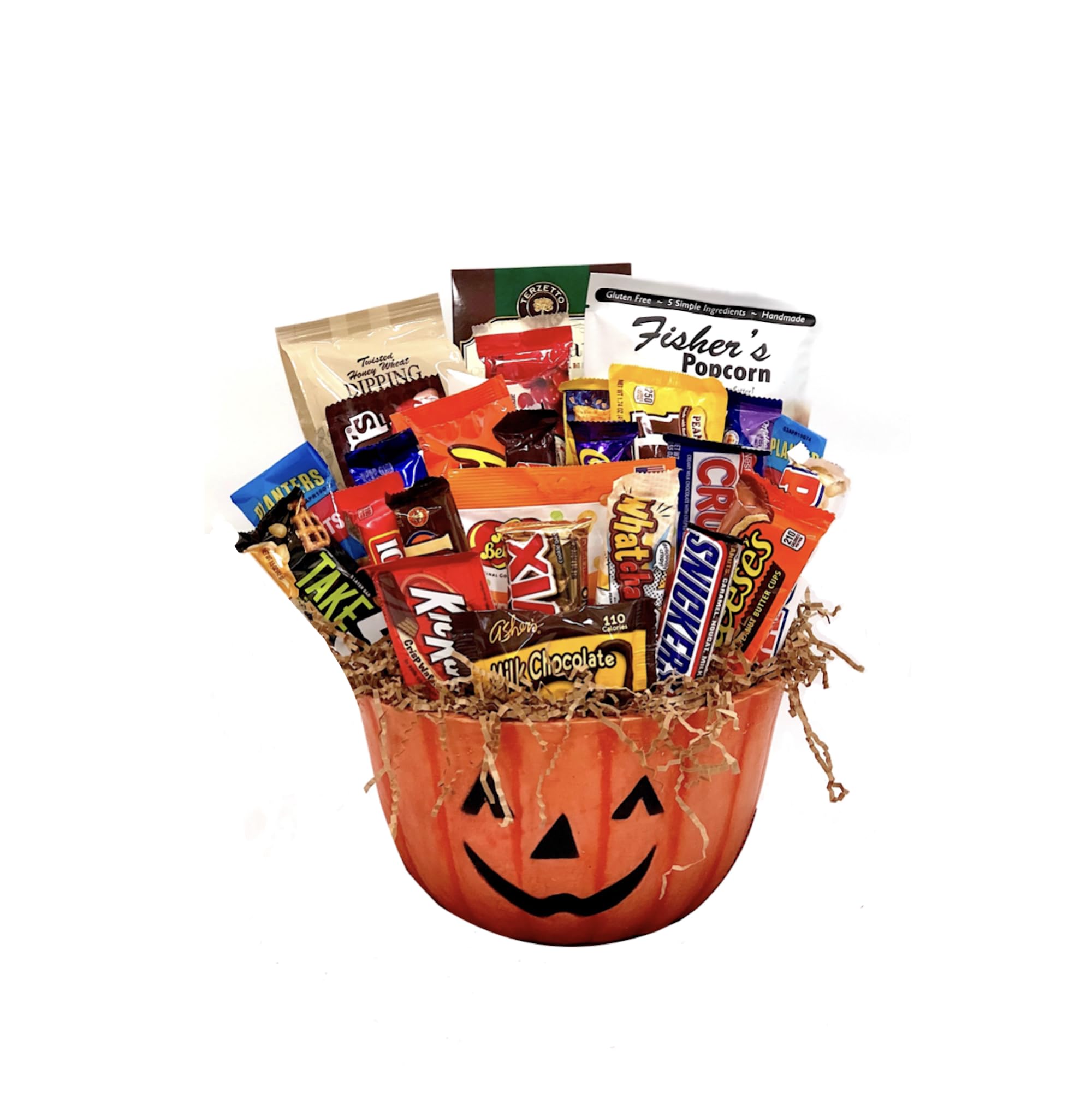 10" Timberland Halloween Pumpkin Gift Basket with Premium Halloween Candy, Chocolates, and Snacks. Hand-Crafted Halloween Pumpkin Candy Gift Basket