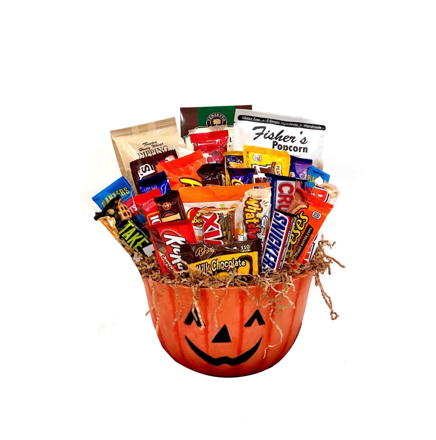10" Timberland Halloween Pumpkin Gift Basket with Premium Halloween Candy, Chocolates, and Snacks. Hand-Crafted Halloween Pumpkin Candy Gift Basket