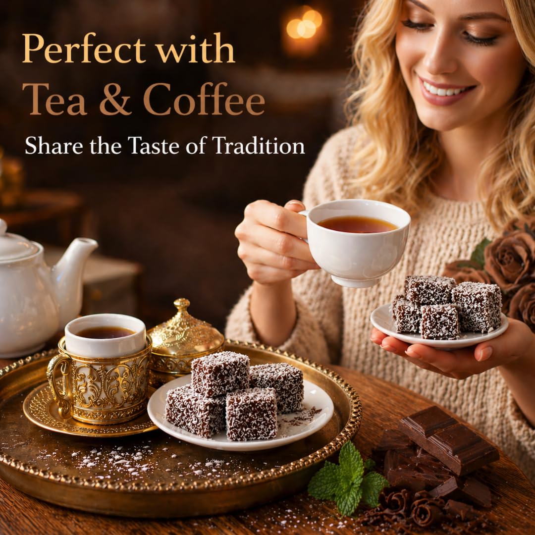 Turkish Delight Chocolate Flavor 450g (~1lb) - Traditional Lokum Candy with Rich Chocolate Taste - Soft Chewy Gourmet Dessert - No Additives - Made
