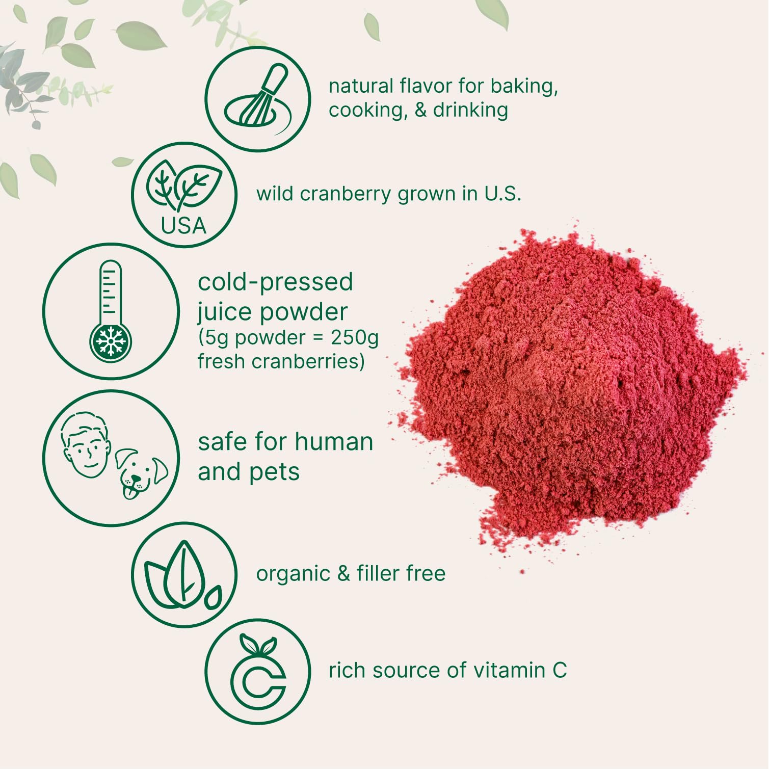 Sustainably US Grown, Organic Cranberry Juice Powder (Wild Cranberry Supplements Cold Pressed), 8 Ounce | Supports Urinary Tract Cleanse & Prostate