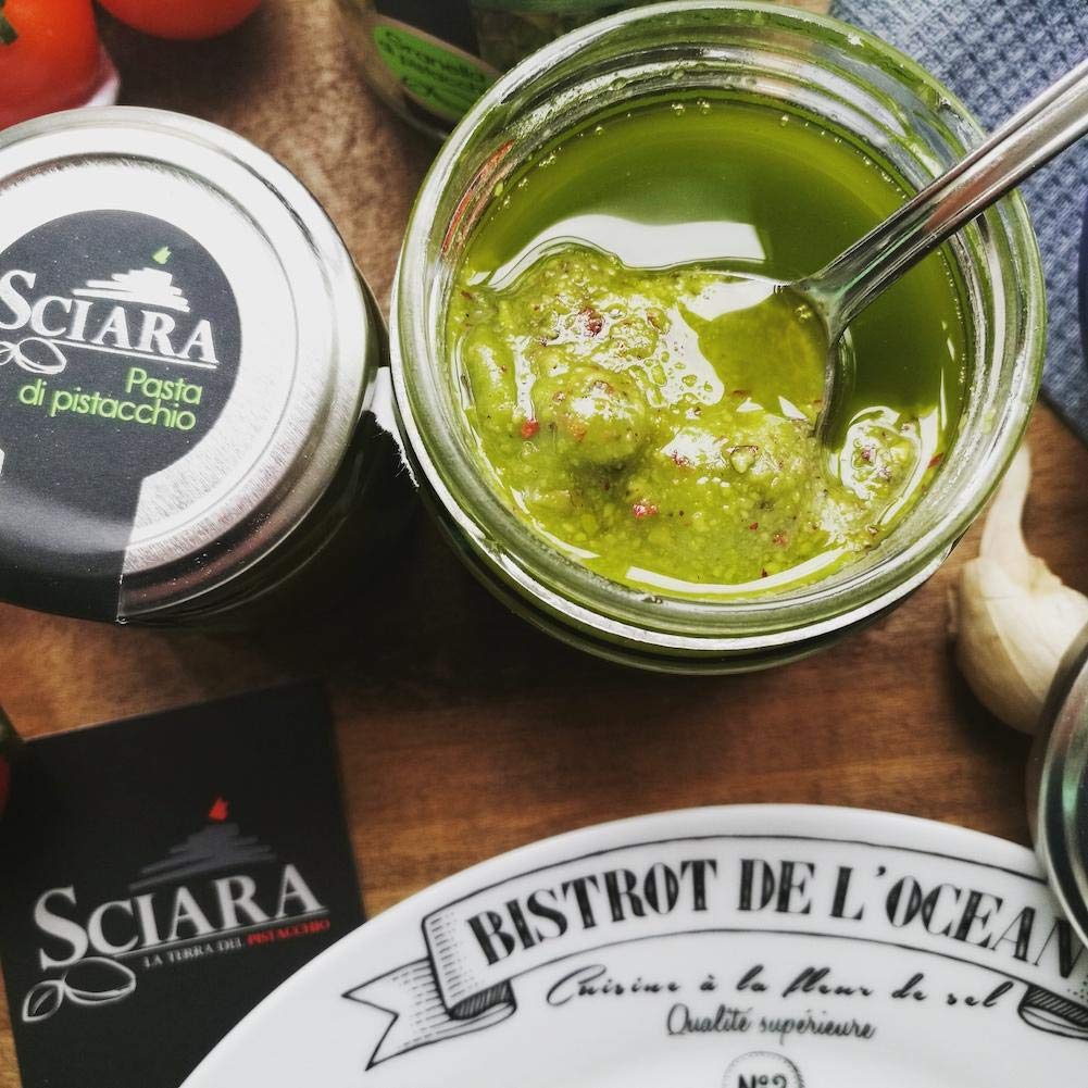 Sciara | Sicilian Pistachio Pesto | Premium Quality Pistachio from Bronte, Italy | Glass Jar 190g (6.7 oz) (Pack of 2)
