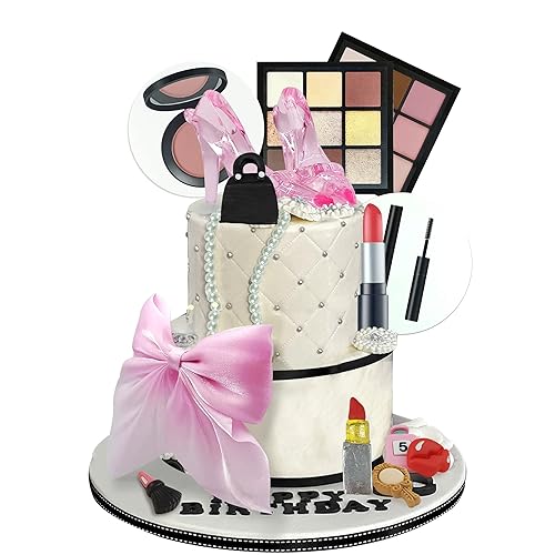 15PCS Makeup Cake Toppers Cosmetics Theme Decorations Lipstick Eye Shadow Blush for Girls Women Bridal Shower Birthday Partys
