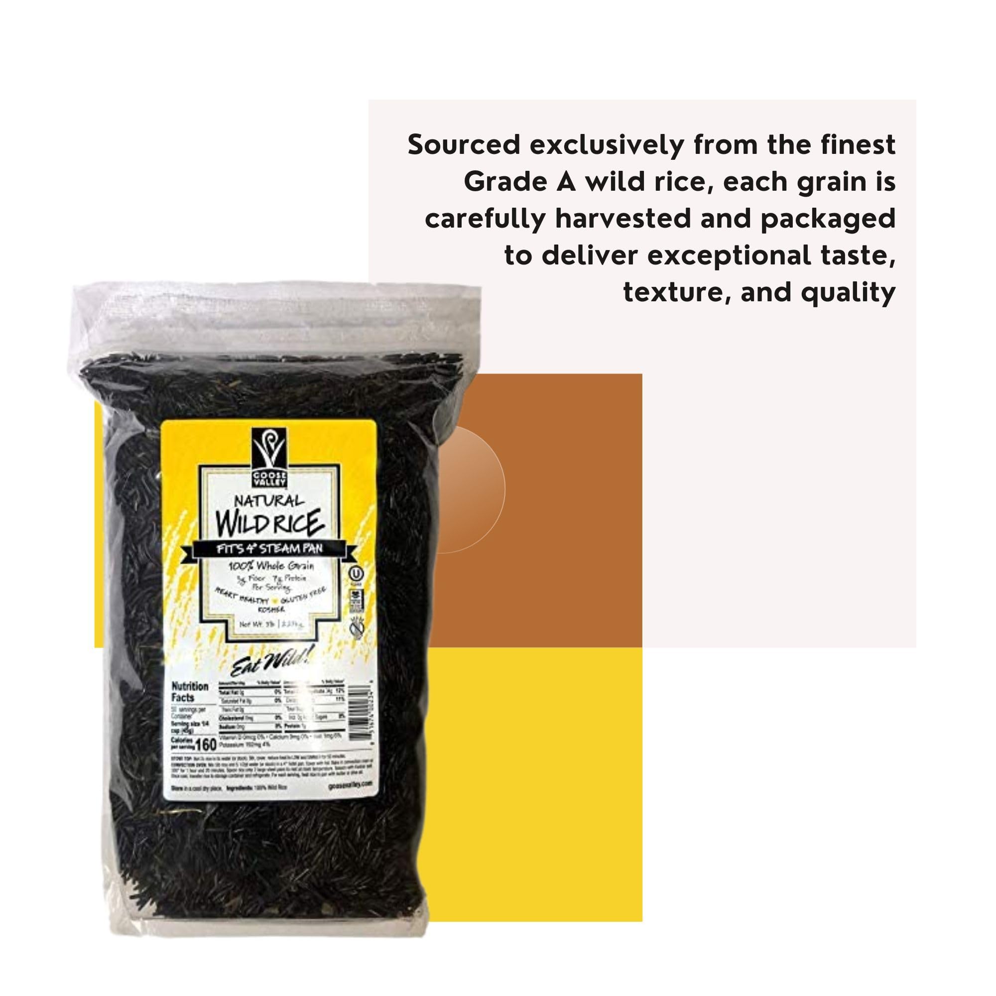 Goose Valley Natural Wild Rice - Family Reserve 5 lbs - Variety of Jumbo High Fiber and High Protein Whole Grain Rice for Healthy Heart Pack of 3