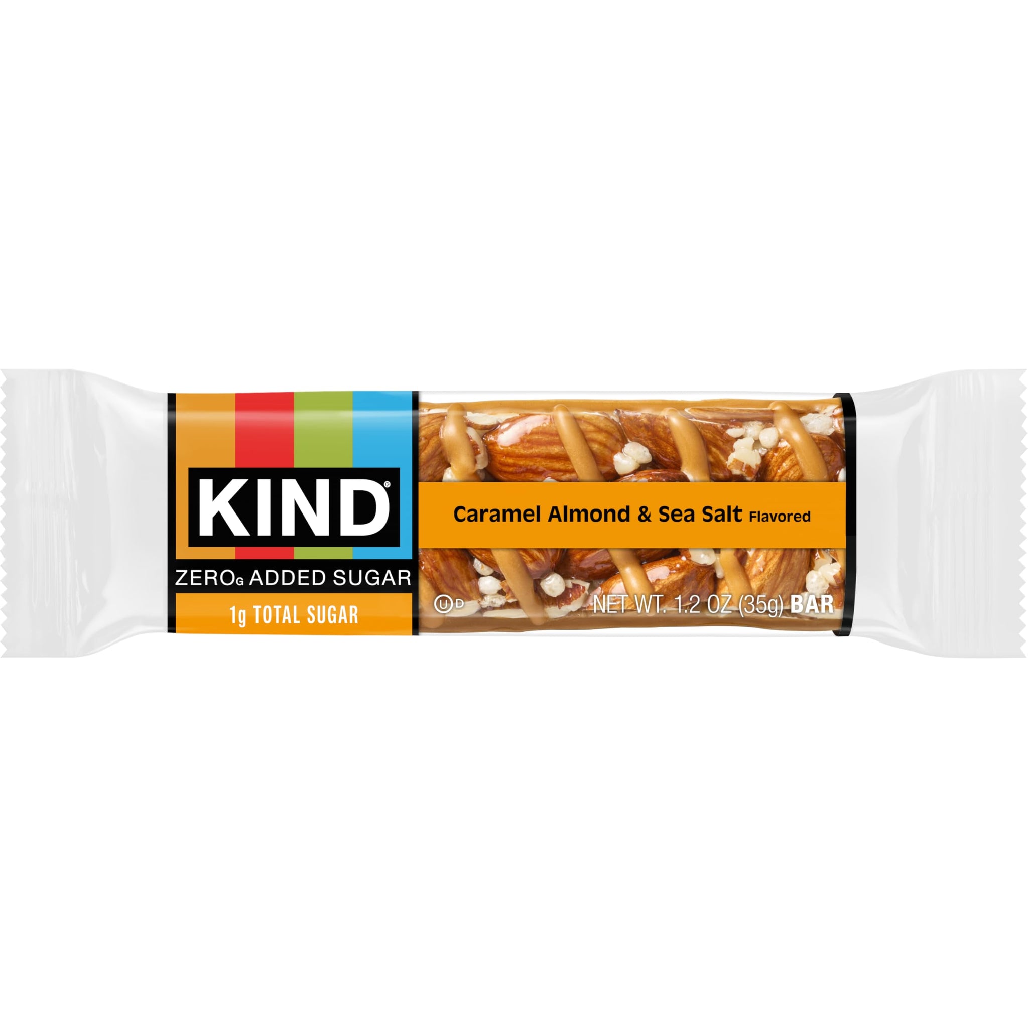 Kind Zero Added Sugar Healthy Snacks Bars, Caramel Almond & Sea Salt, Gluten Free, High Fiber, Keto Snacks, 5g Protein, 30 Count
