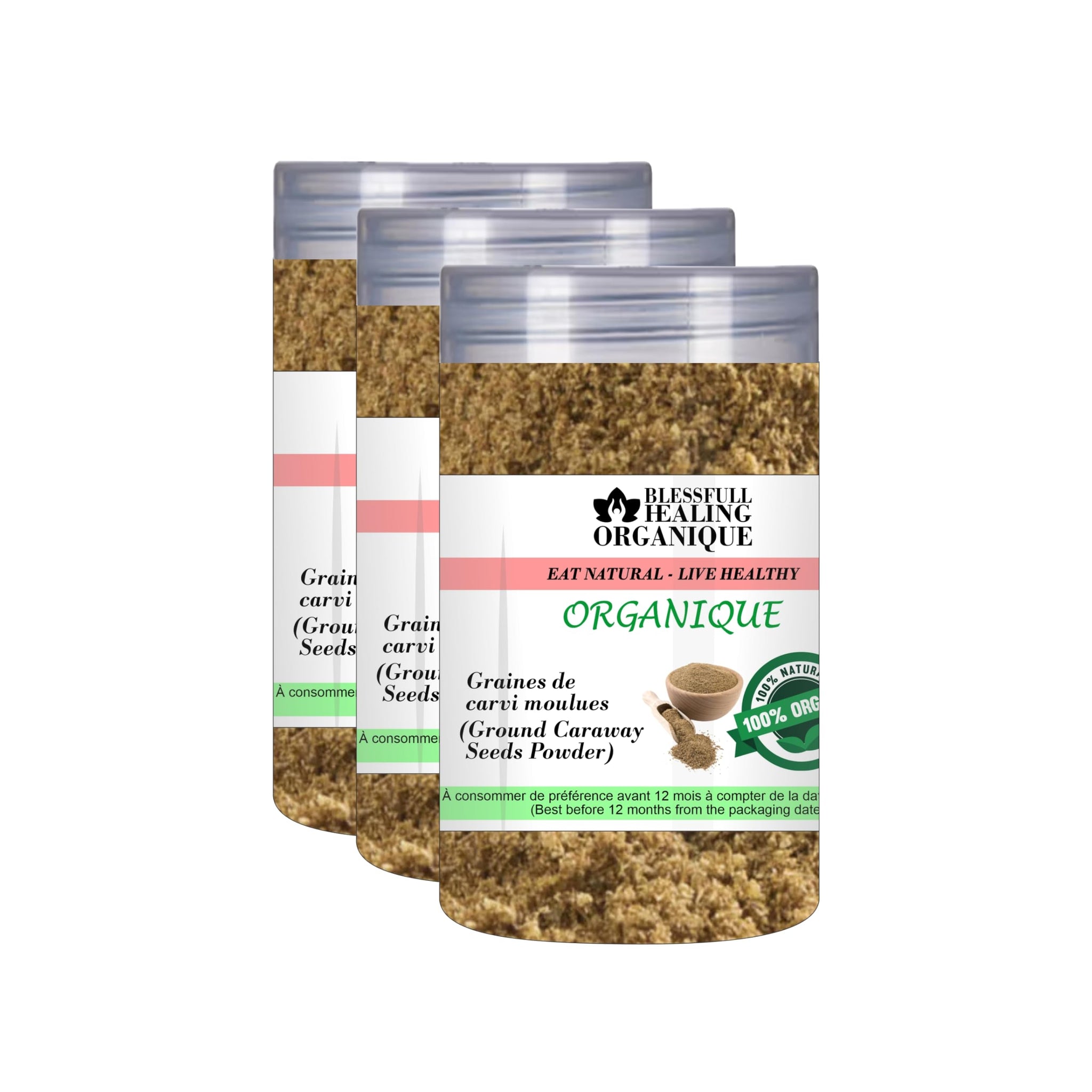 Blessfull Healing Organic Ground Caraway Seeds Powder 100 Gram (3.52 oz) Each (Pack Of 3) = 300 Grams, Vegan