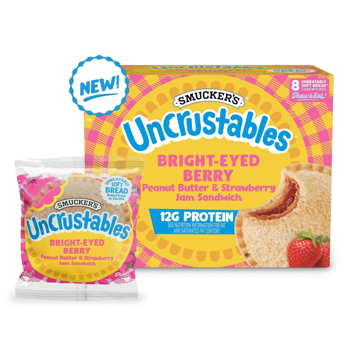 Smucker's Uncrustables Frozen Sandwich Variety Pack, Peanut Butter & Strawberry Jam - 12g Protein and Morning Protein Peanut Butter & Mixed Berry