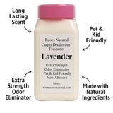 Roses Natural Lavender Carpet Deodorizer Powder - Long-Lasting Fresh Scent | Natural Odor Eliminator for Carpets, Rugs, Pet Beds & Mattresses | Pet