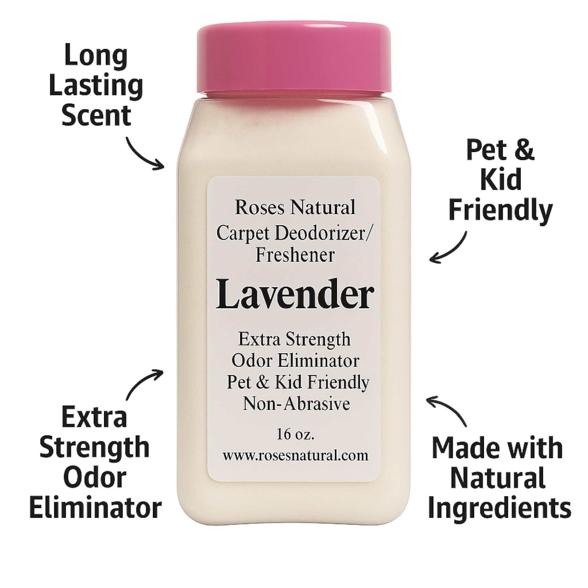 Roses Natural Lavender Carpet Deodorizer Powder - Long-Lasting Fresh Scent | Natural Odor Eliminator for Carpets, Rugs, Pet Beds & Mattresses | Pet