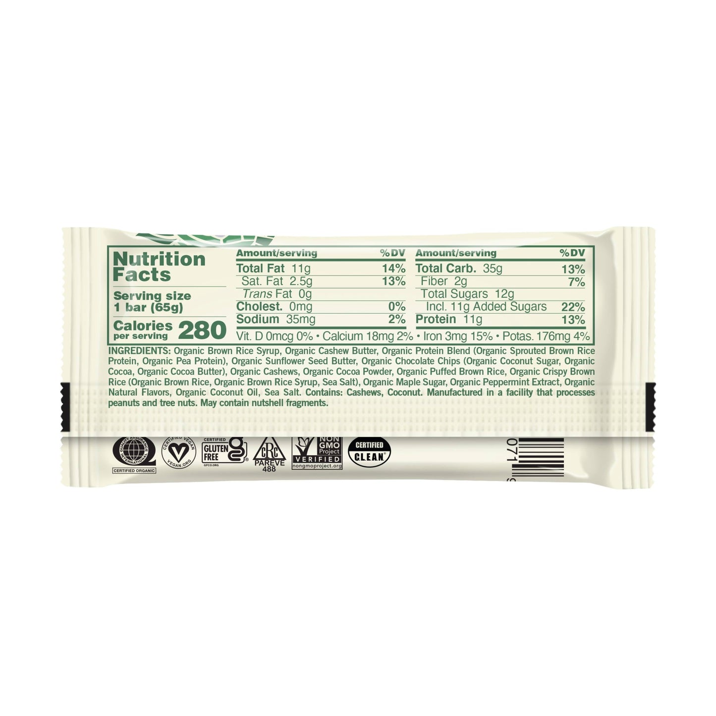 GOMACRO Organic Mint Chocolate Chip Bar Single, 2.3 OZ