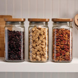 Ball Stack & Store Glass Mason Jars with Wooden Lid, Used for Pantry, Cookies, Flour, Cereal, Rice, Sugar, Tea, Coffee Beans, Spices, Square, 15.6-Cup