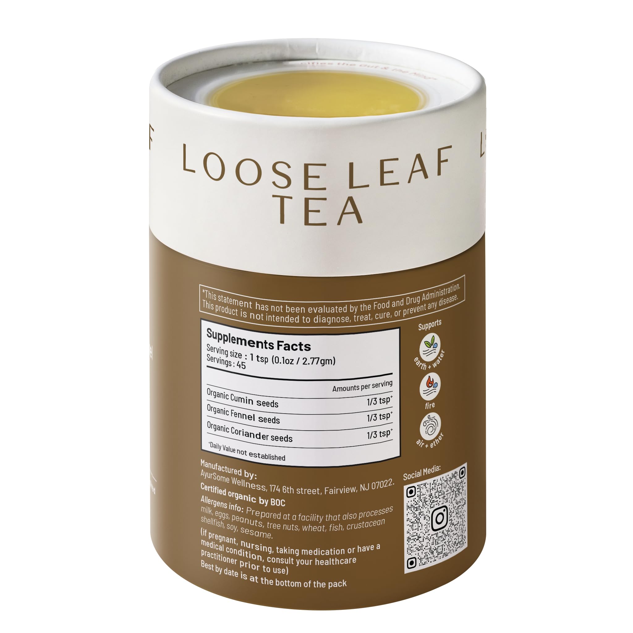 CCF Tea - Organic Cumin Coriander Fennel, Herbal, Vegan, Ayurvedic Loose Leaf Tea to support Digestion* - Organic Ingredients. Caffeine free Herbal