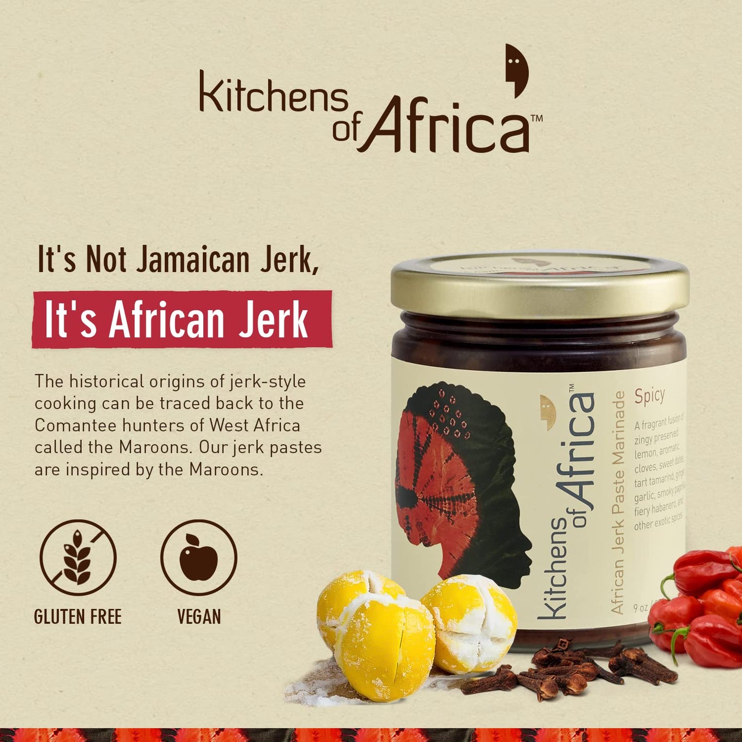 Kitchens of Africa Jerk Seasoning Paste with Preserved Lemon, Dates, Tamarind, Dijon Mustard and Highly Aromatic Spices - Tastes Like No Other