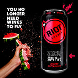 RIOT Clean Energy Drink - Cherry Watermelon | No Sucralose, No Sugar Added, No Artificial Flavors | 160mg Natural Caffeine + 100mg L-Theanine | Clean