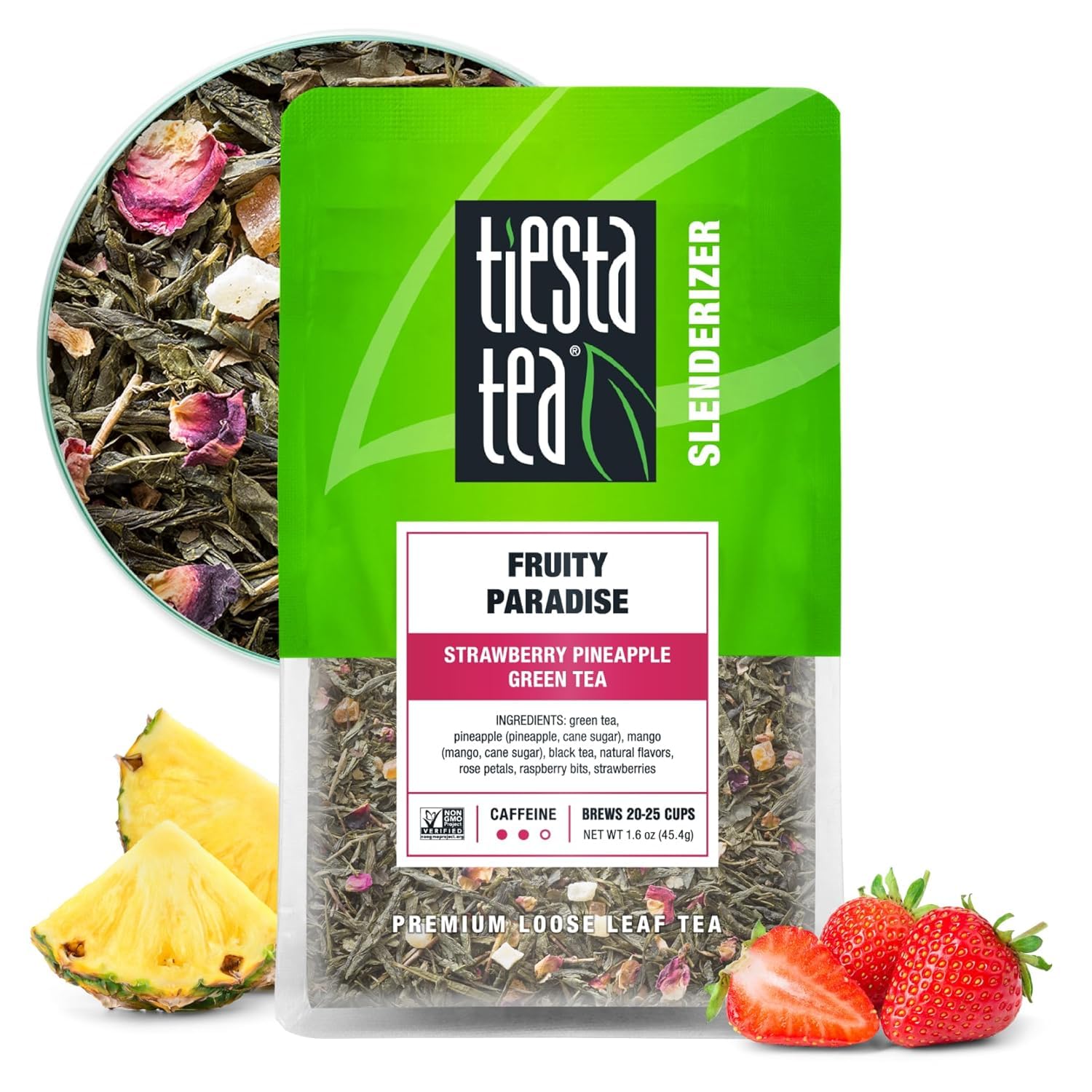 Tiesta Tea - Fruity Paradise, Strawberry Pineapple Green Tea, Premium Loose Leaf Blend, Medium Caffeinated Green, Make Hot or Iced Tea & Brews Up