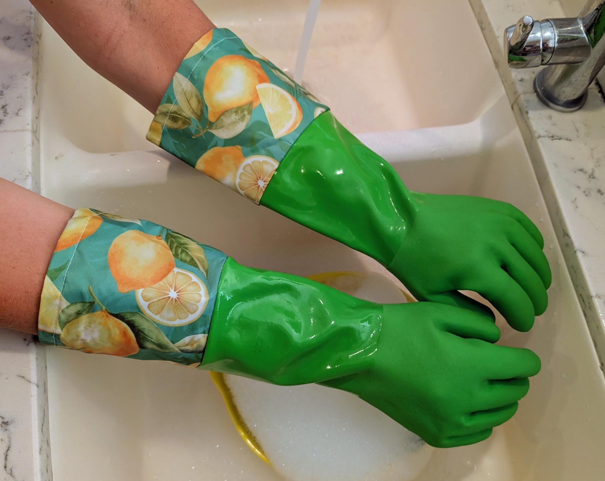 Star Kitchen & Home True Blues Deluxe Gauntlet Dishwashing Gloves (Green Lemon Love, Medium/Large)