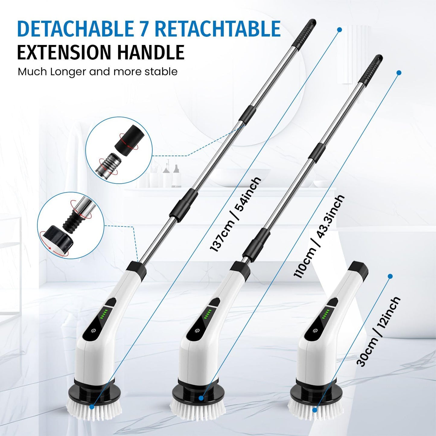 Electric Spin Scrubber, Cordless Scrubber with 7 Replaceable Cleaning Brushes and Dual Speed, Shower Cleaning Brush, Power Scrubber with Adjustable