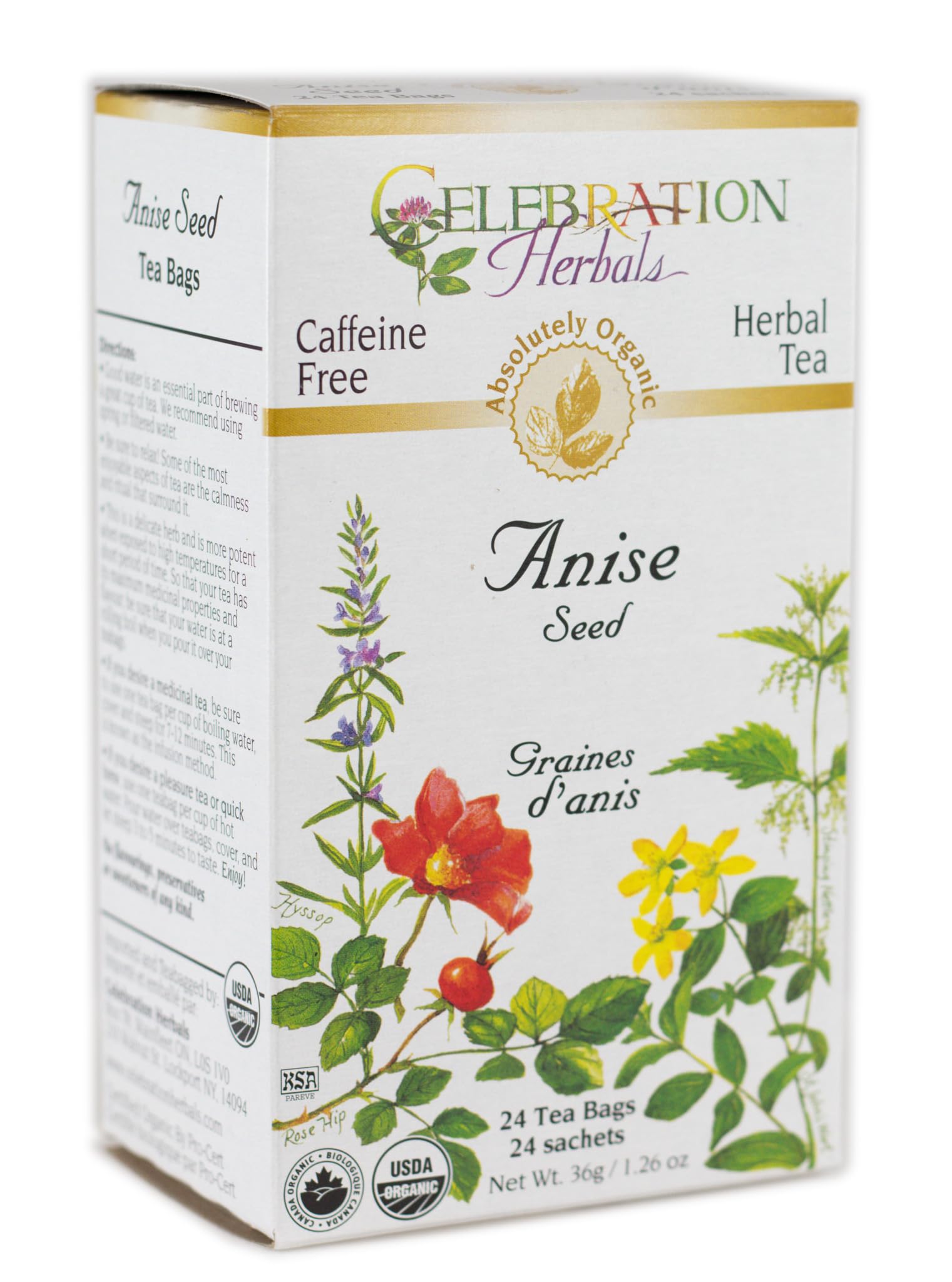 Celebration Herbals Organic Anise Seed Tea Caffeine Free, 24 Herbal Bags