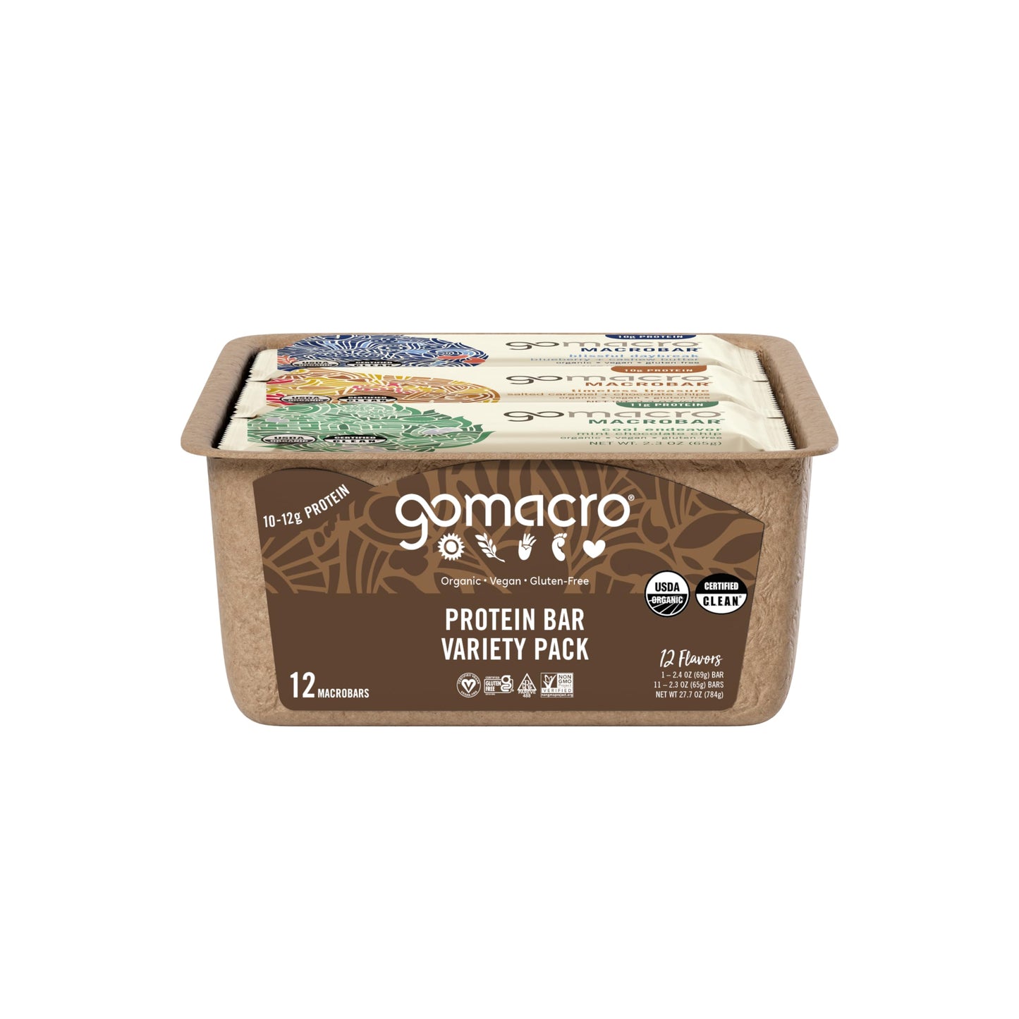 GoMacro MacroBar Organic Vegan Protein Bars - Protein Variety Pack (2.3-2.4 Ounce Bars, 12 Count)